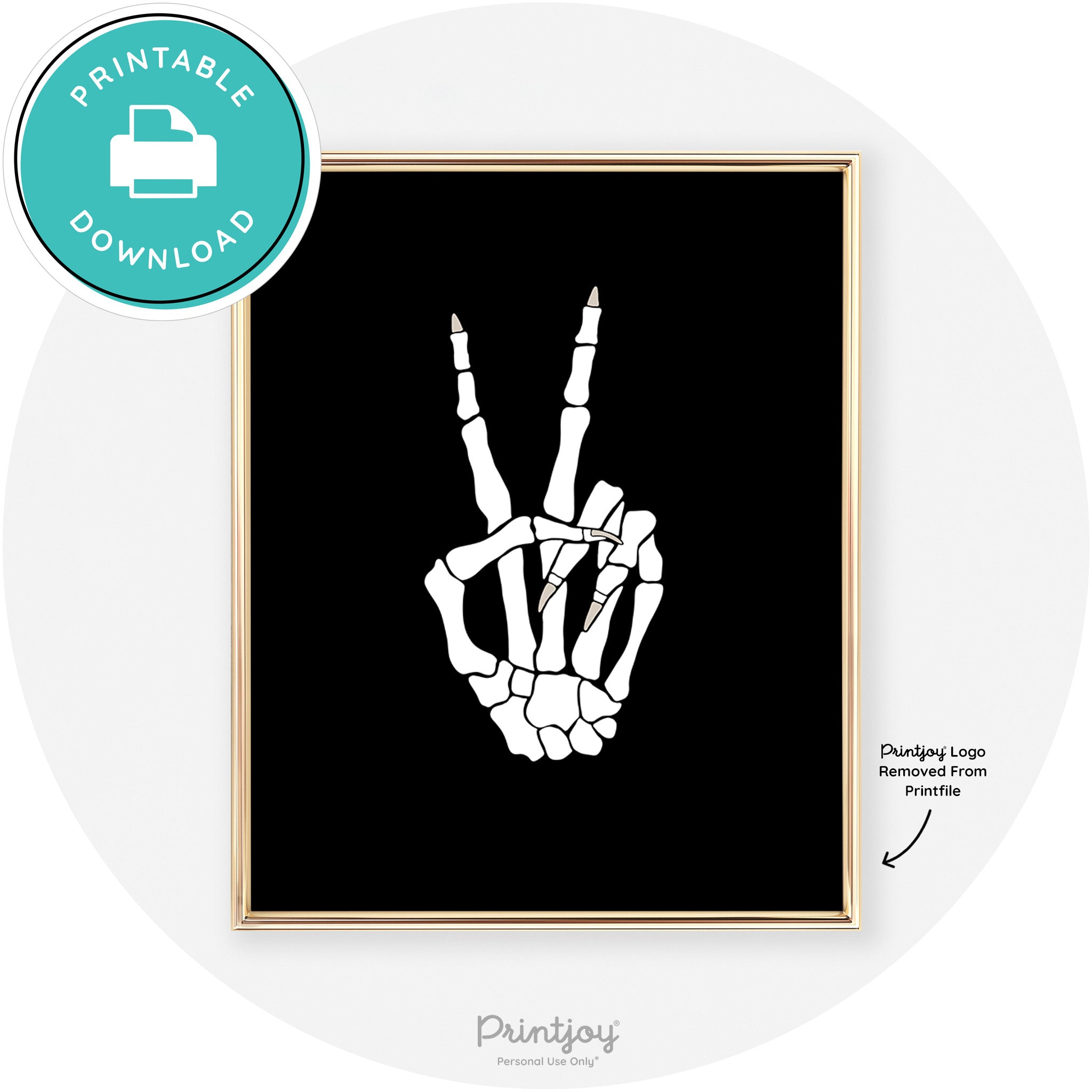 Skeleton Peace Hand Fun Cute Chic Halloween Wall Art Free Printable - Printjoy