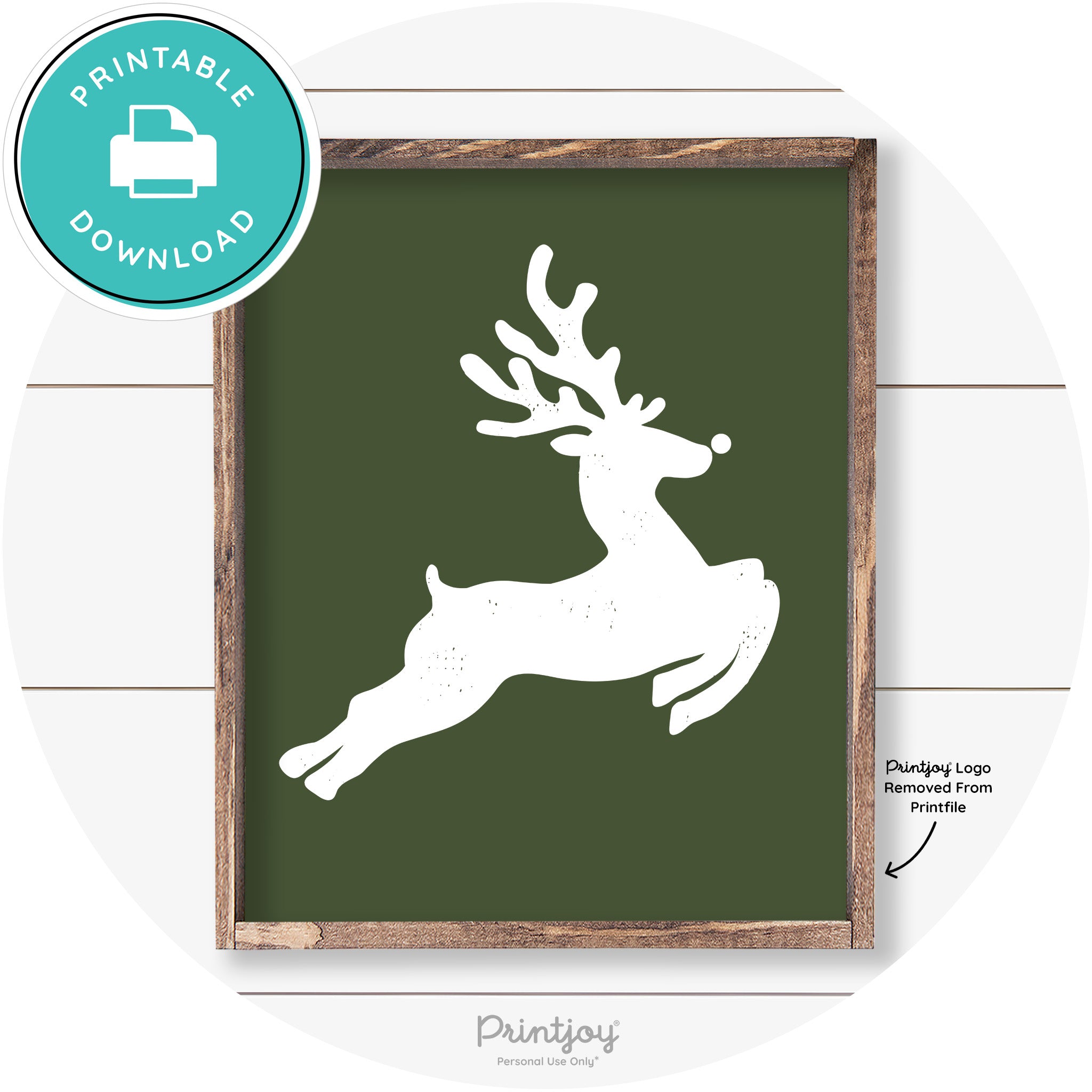 Flying Reindeer Silhouette Christmas Farmhouse Wall Art Free Printable - Printjoy