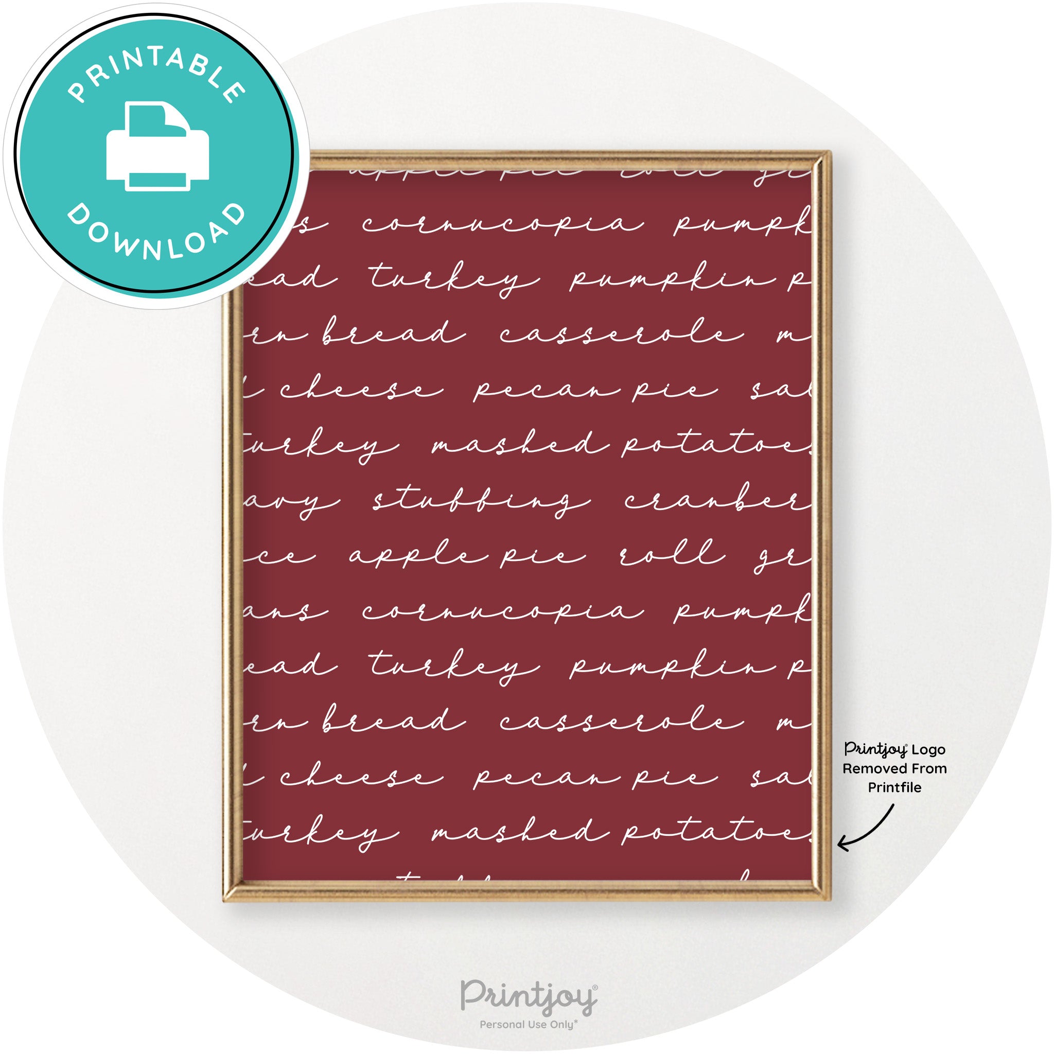 Thanksgiving Dinner List Cute Modern Chic Wall Art Printable - Printjoy