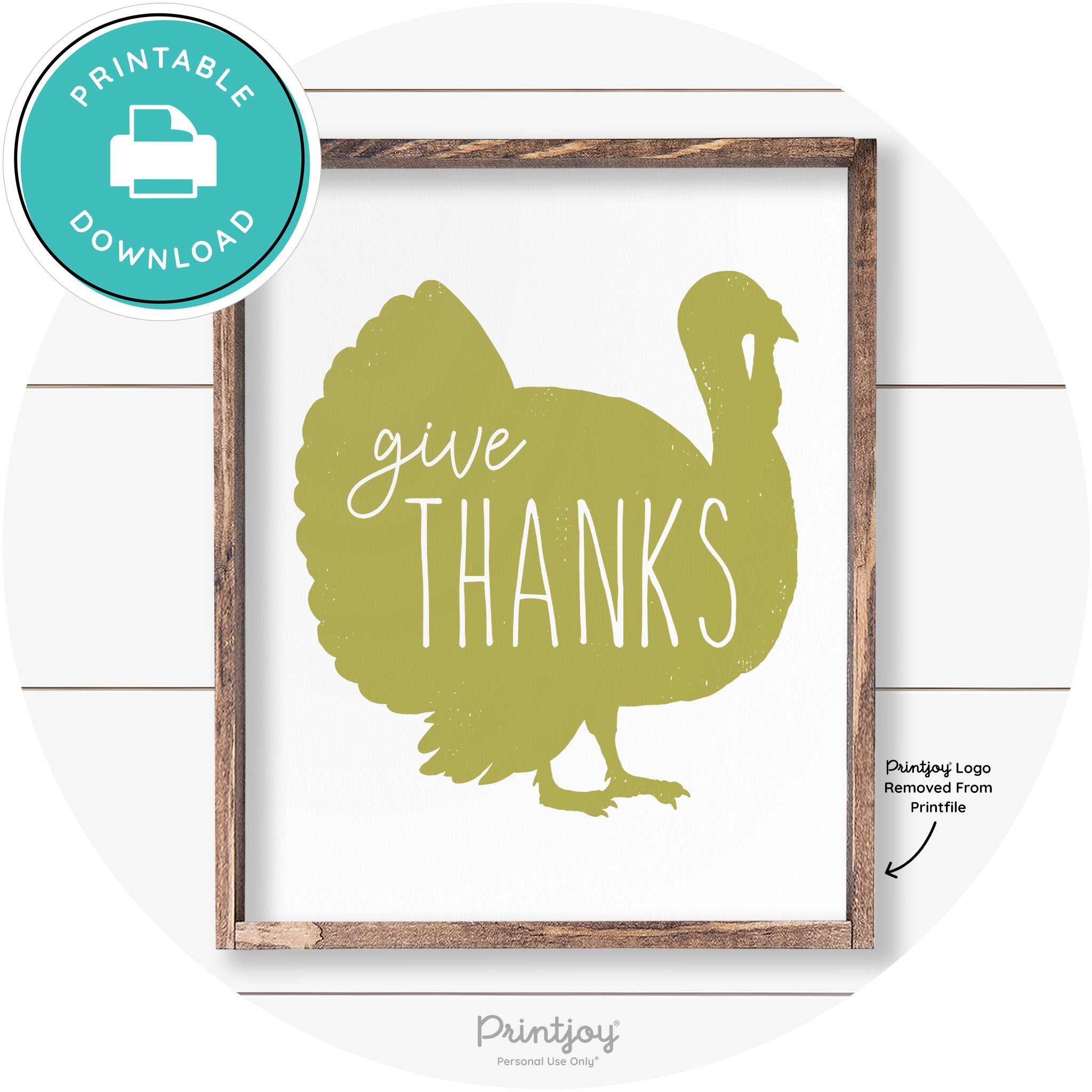 Give Thanks Turkey Thanksgiving Farmhouse Wall Art Free Printable - Printjoy