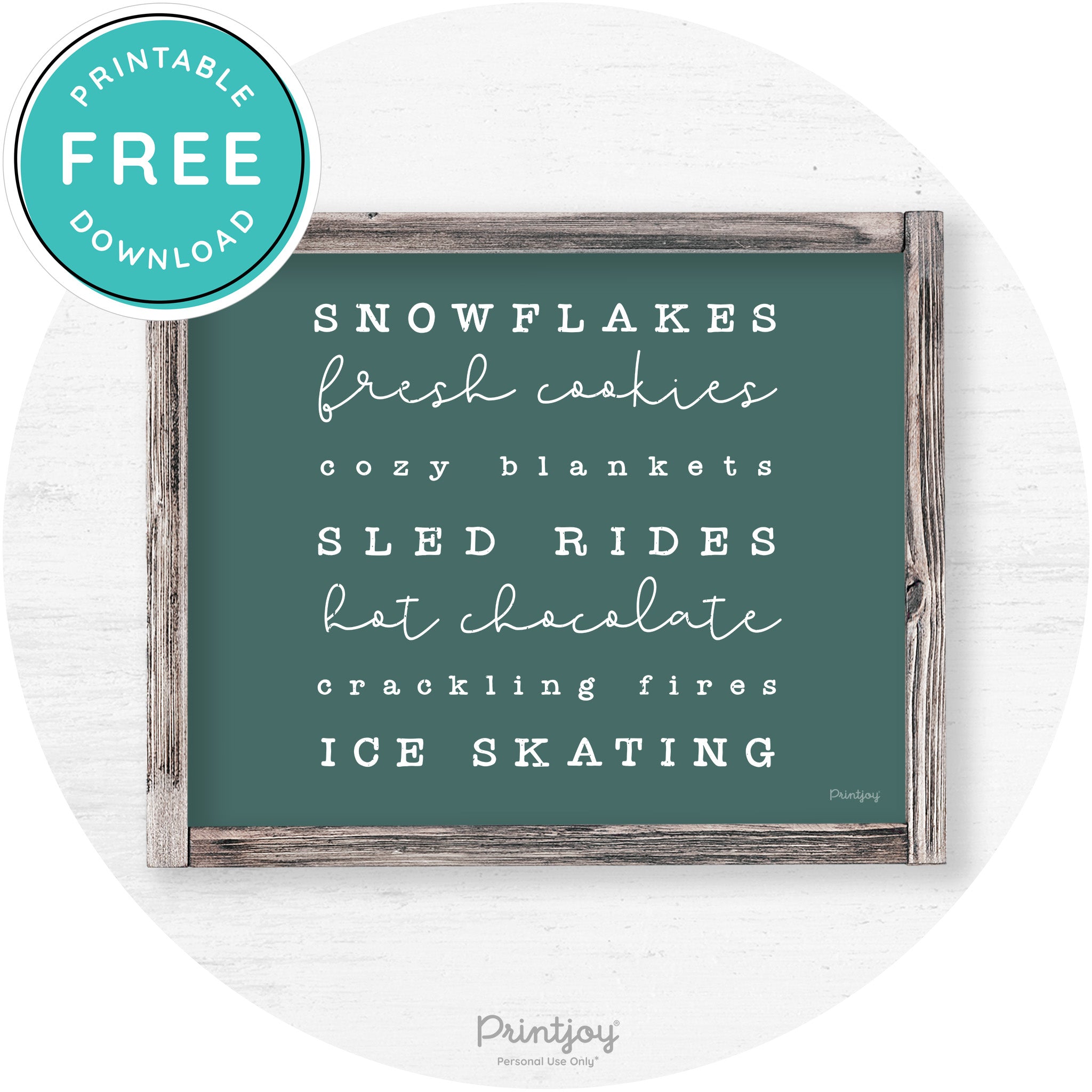 Winter Favorite Things Rustic Farmhouse Wall Art Decor Free Printable - Printjoy