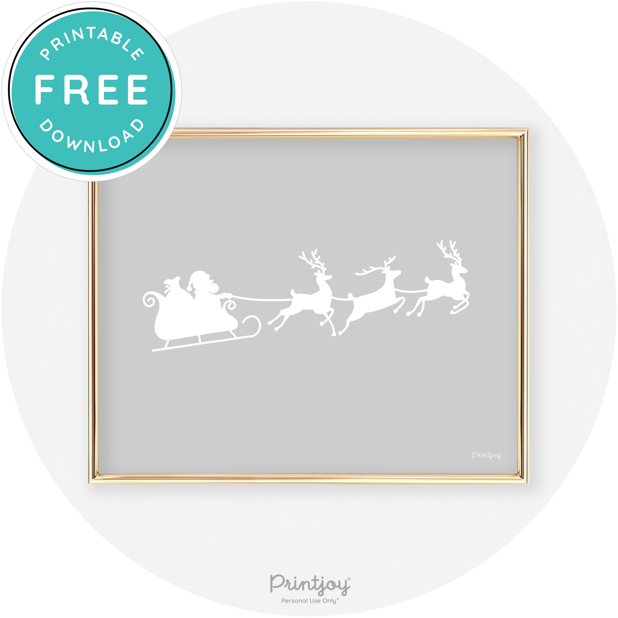 Santa Sleigh Reindeer Silhouette Cute Chic Wall Art Free Printable - Printjoy
