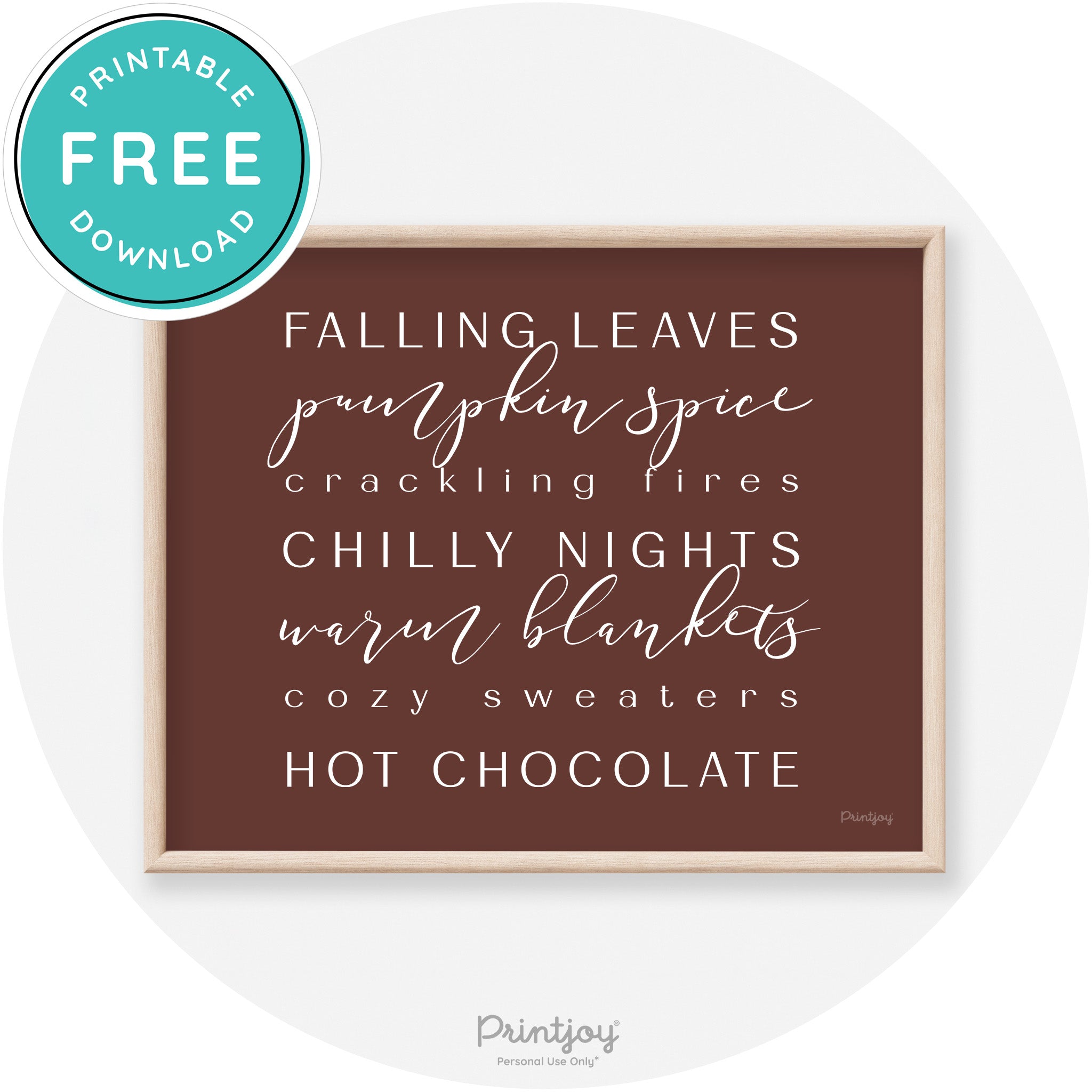 Fall Favorite Things Modern Transitional Decor Wall Art Free Printable - Printjoy