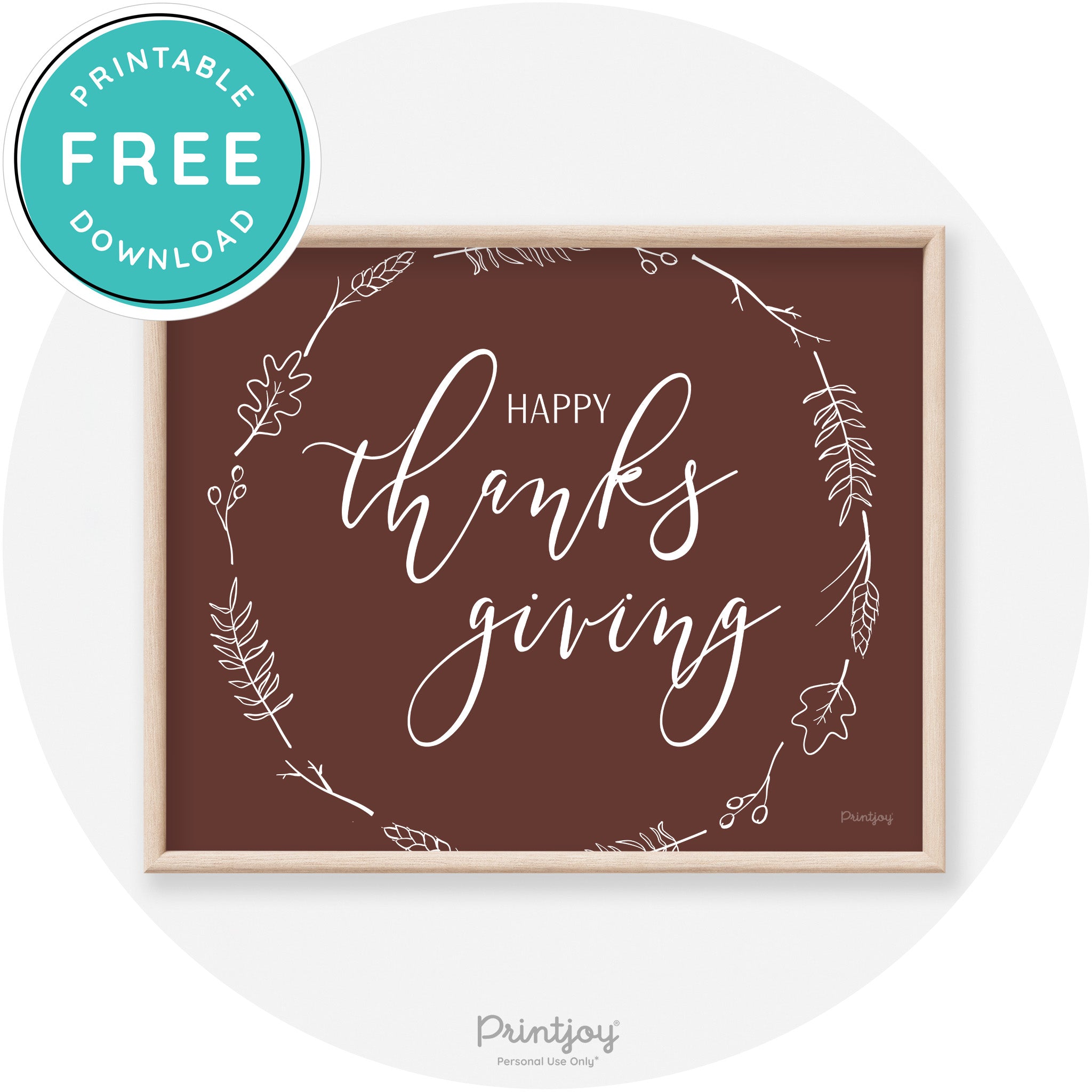 Happy Thanksgiving Wreath Transitional Wall Art Decor Free Printable - Printjoy