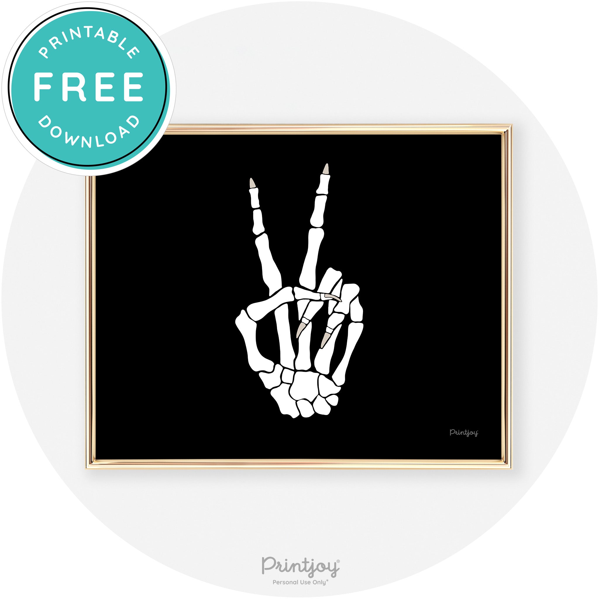 Skeleton Peace Hand Fun Cute Chic Halloween Wall Art Free Printable - Printjoy