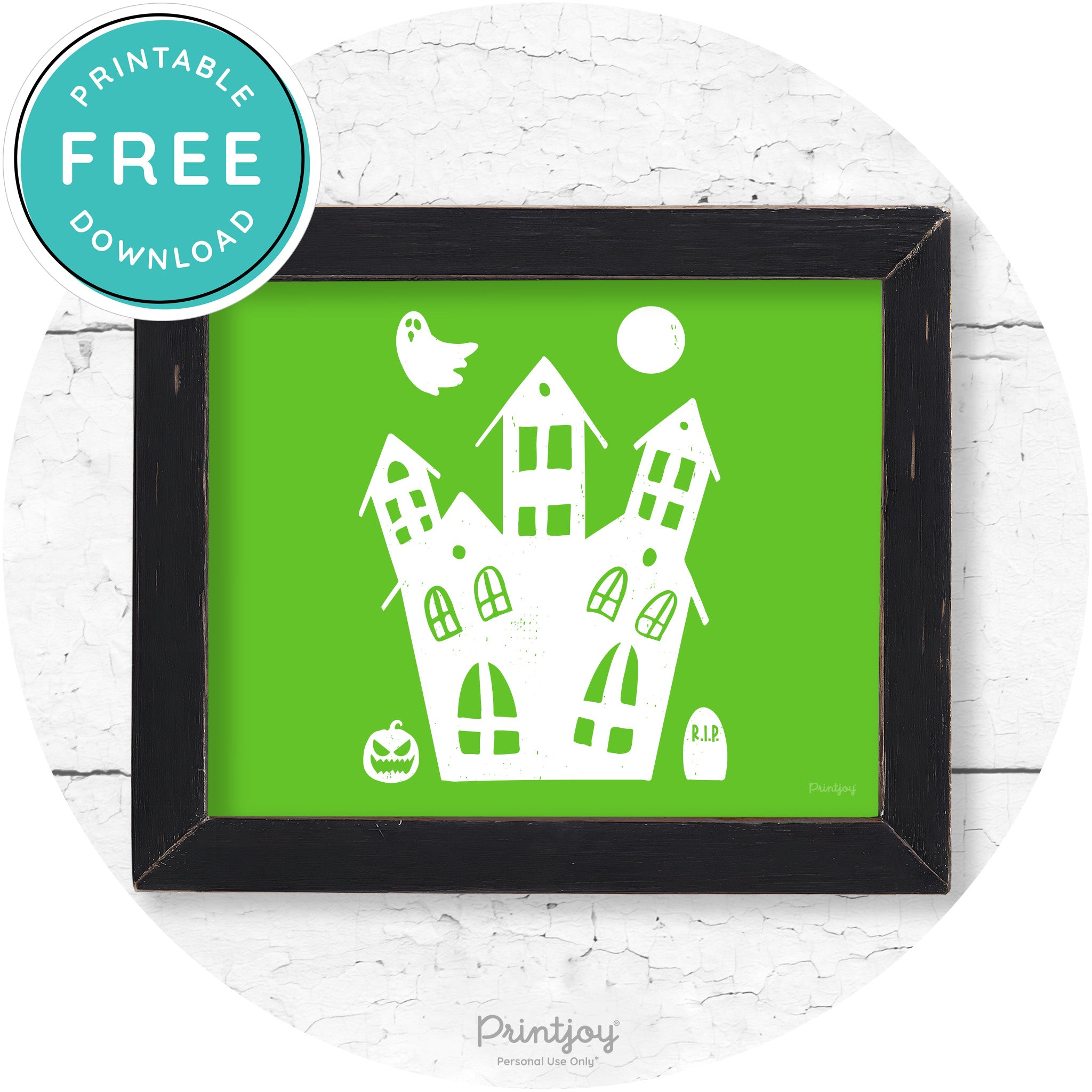 Fun Cute Haunted House Farmhouse Halloween Wall Art Free Printable - Printjoy
