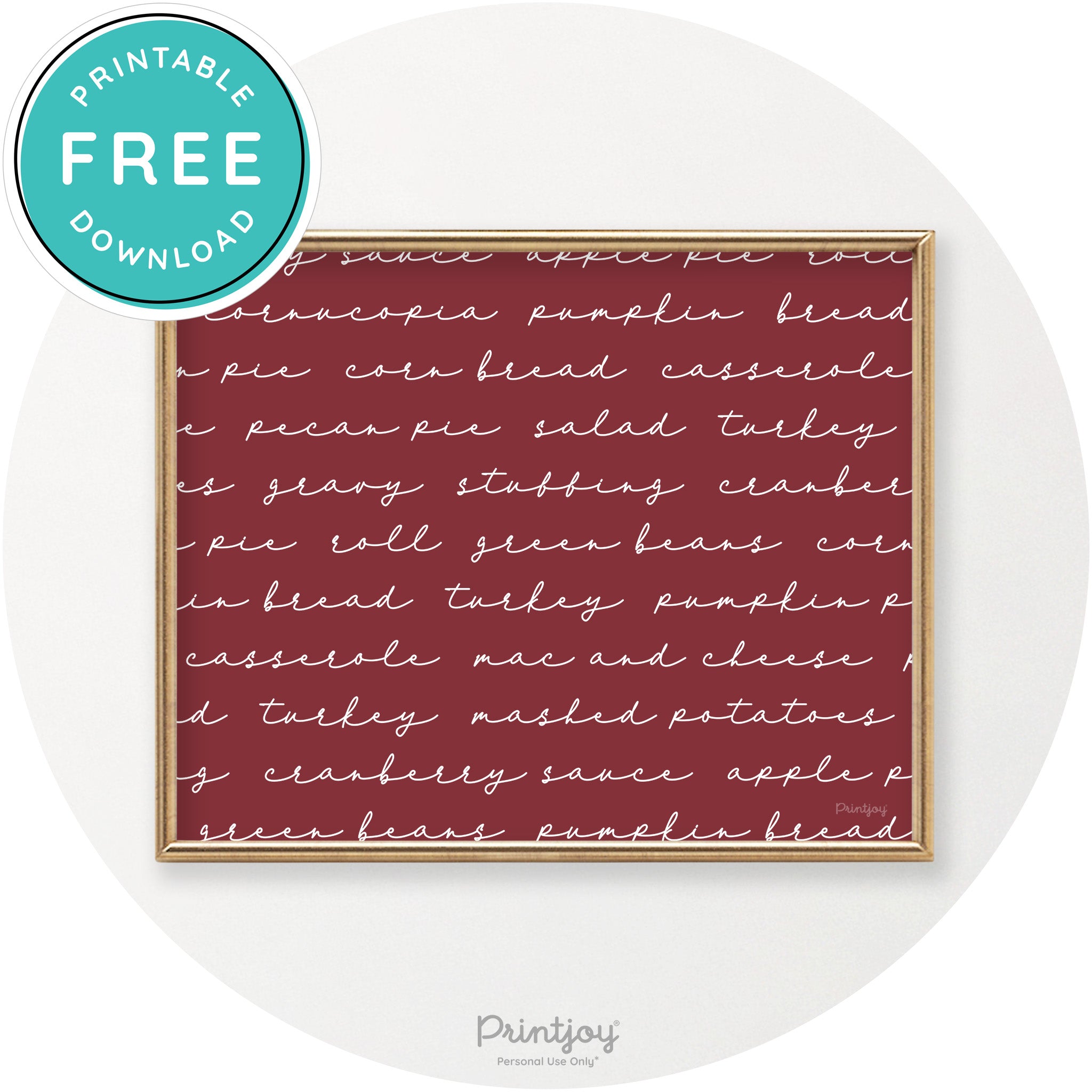 Thanksgiving Dinner List Cute Modern Chic Wall Art Printable - Printjoy