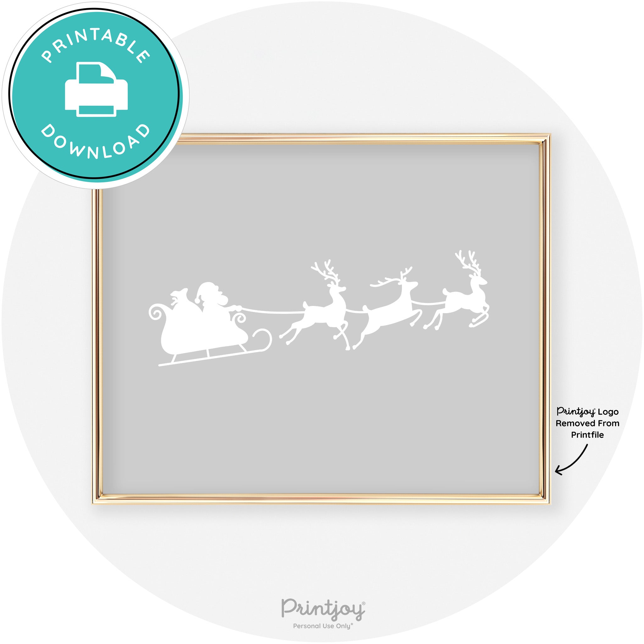Santa Sleigh Reindeer Silhouette Cute Chic Wall Art Free Printable - Printjoy