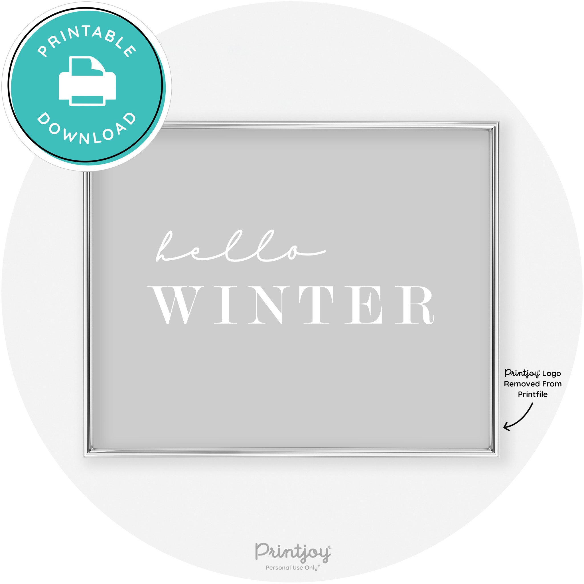 Hello Winter Cute Seasonal Modern Chic Wall Art Decor Free Printable - Printjoy