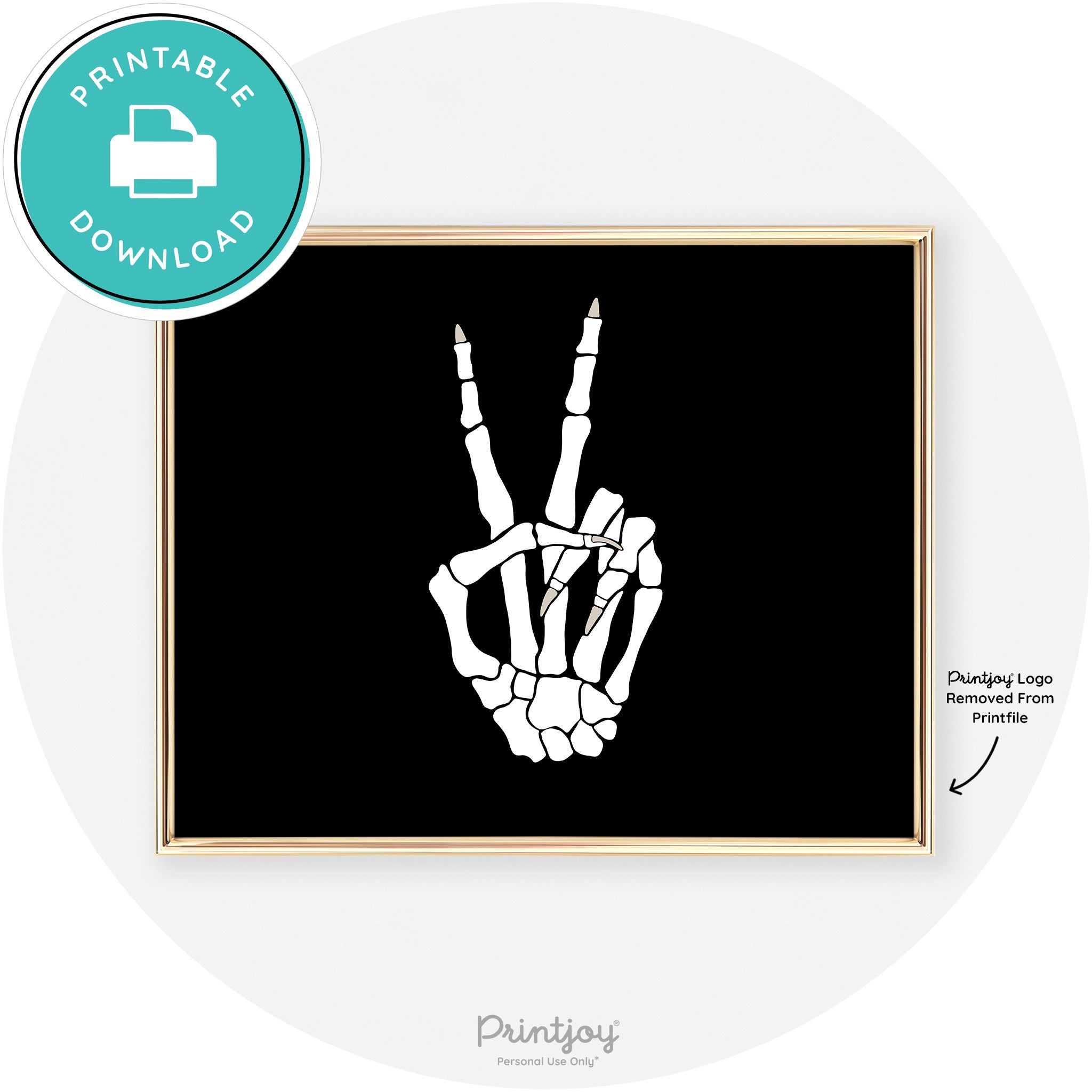 Skeleton Peace Hand Fun Cute Chic Halloween Wall Art Free Printable - Printjoy