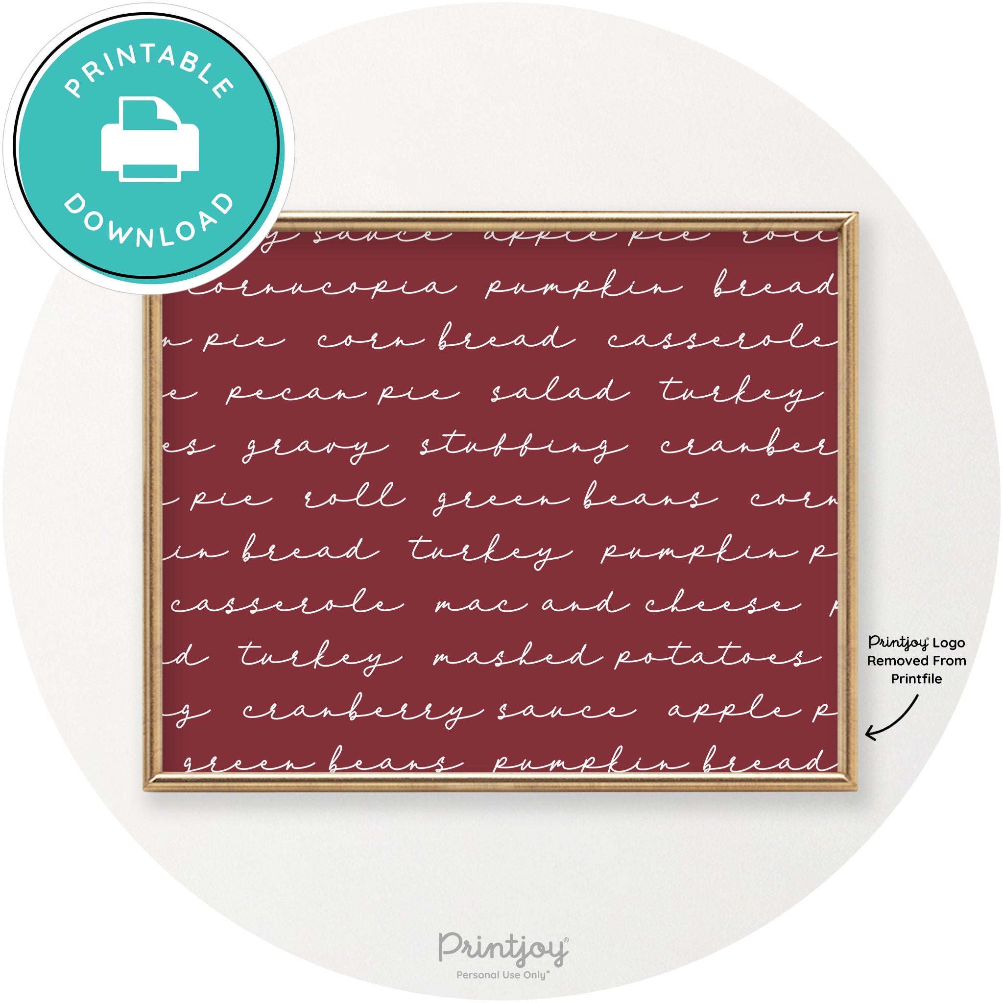 Thanksgiving Dinner List Cute Modern Chic Wall Art Printable - Printjoy