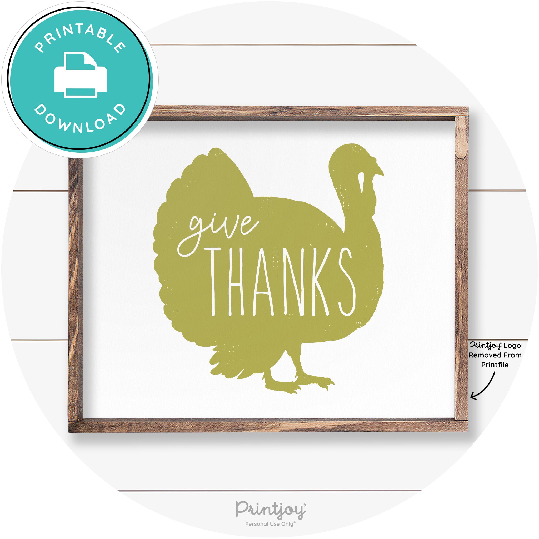 Give Thanks Turkey Thanksgiving Farmhouse Wall Art Free Printable - Printjoy