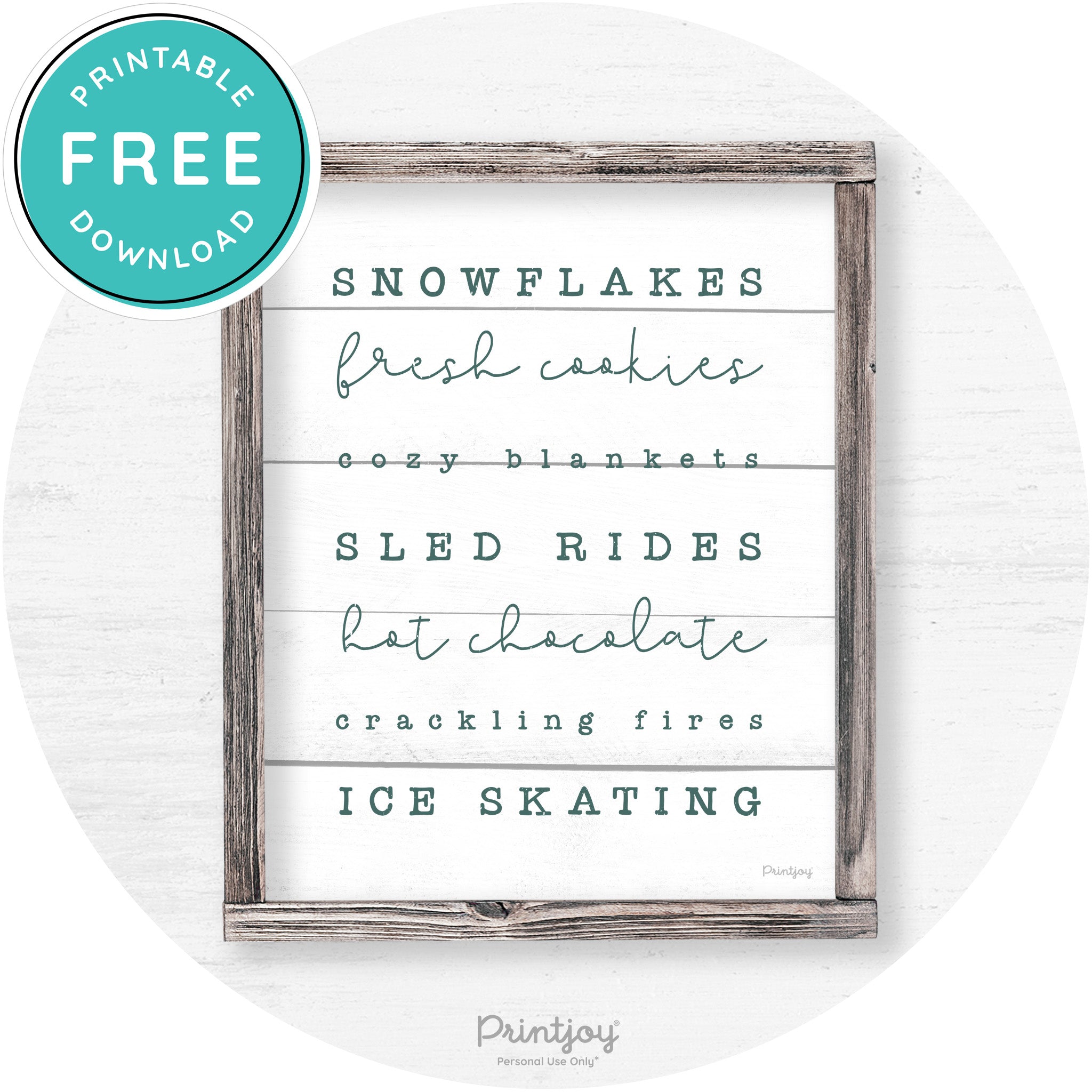 Winter Favorite Things Rustic Farmhouse Wall Art Decor Free Printable - Printjoy