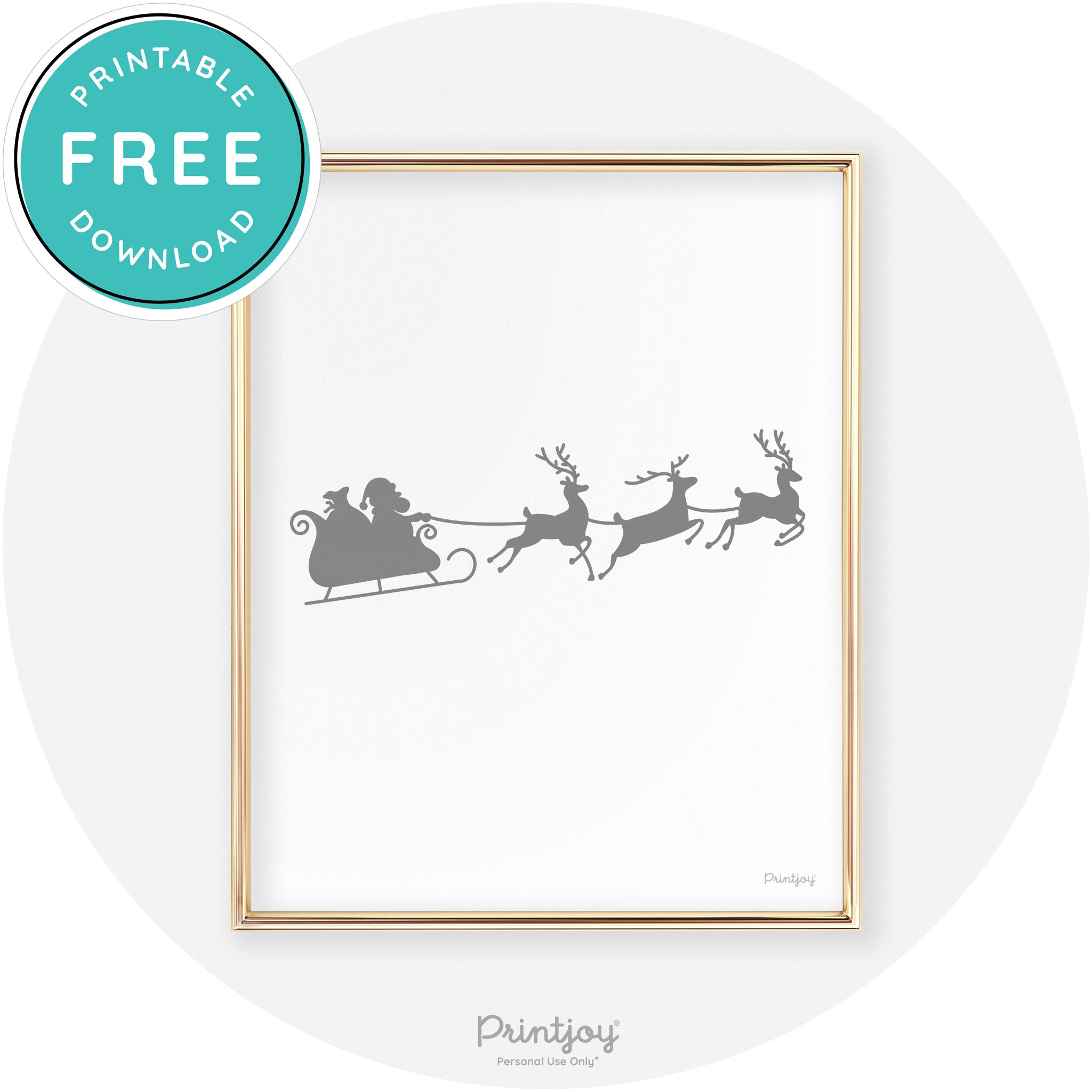 Santa Sleigh Reindeer Silhouette Cute Chic Wall Art Free Printable - Printjoy