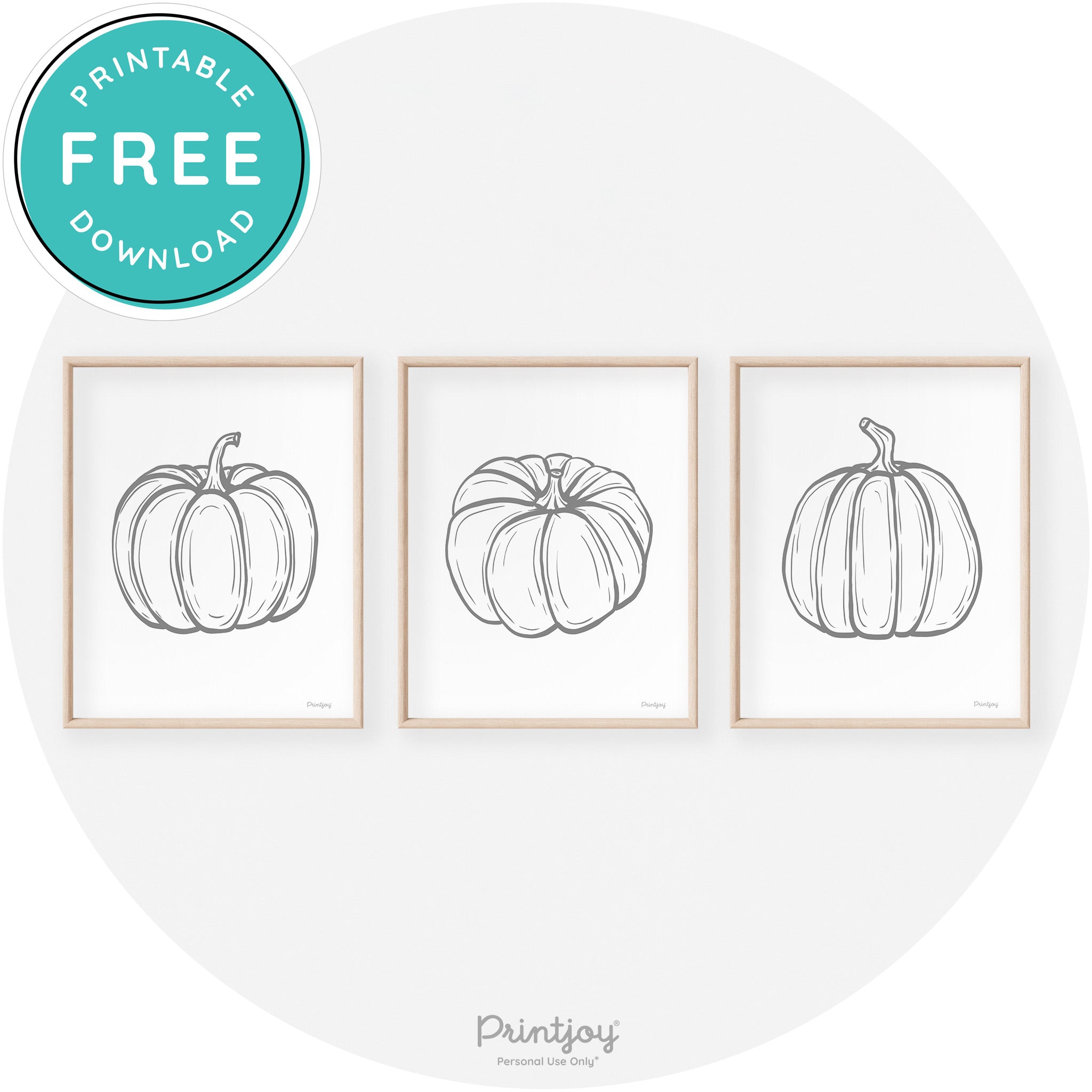 Pumpkin Drawings Set Of 3 Modern Transitional Wall Art Free Printable - Printjoy