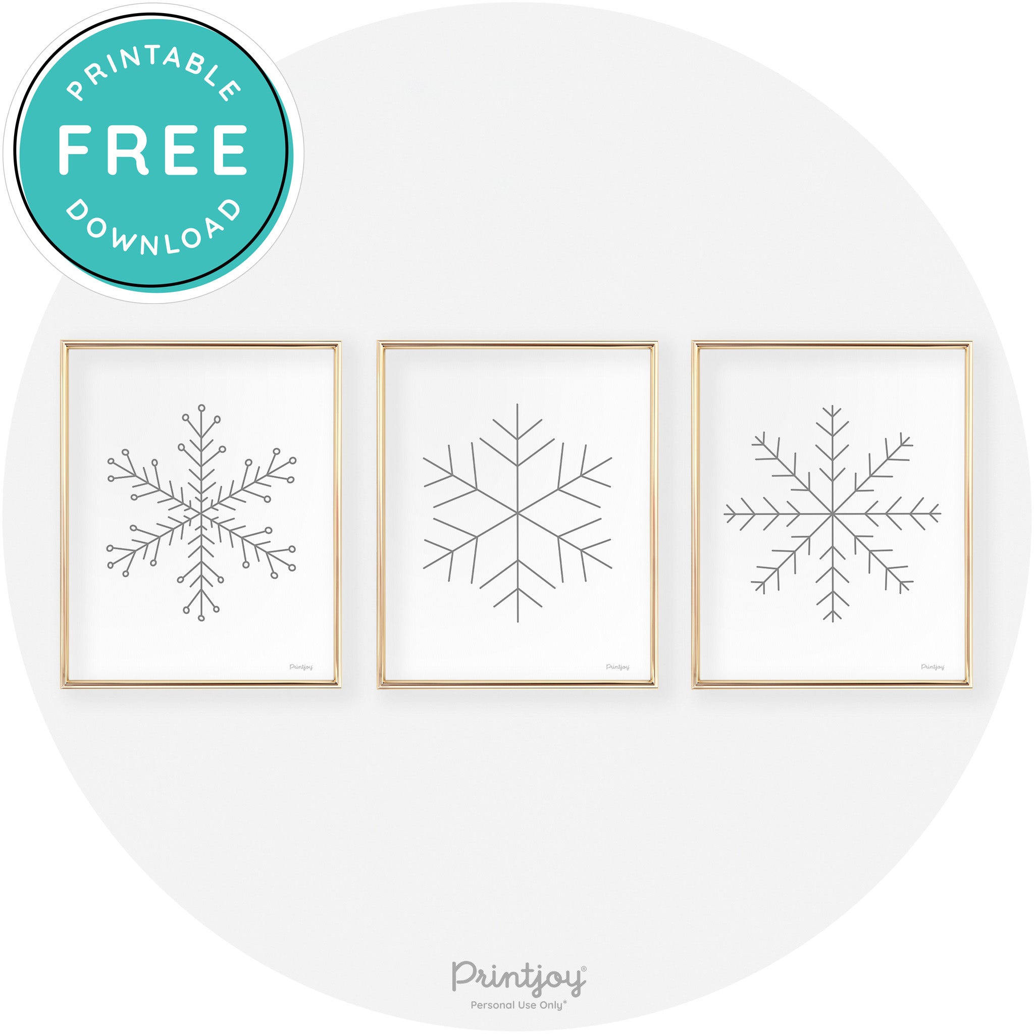Snowflake Line Art Set Of 3 Cute Christmas Chic Wall Art Free Printable - Printjoy