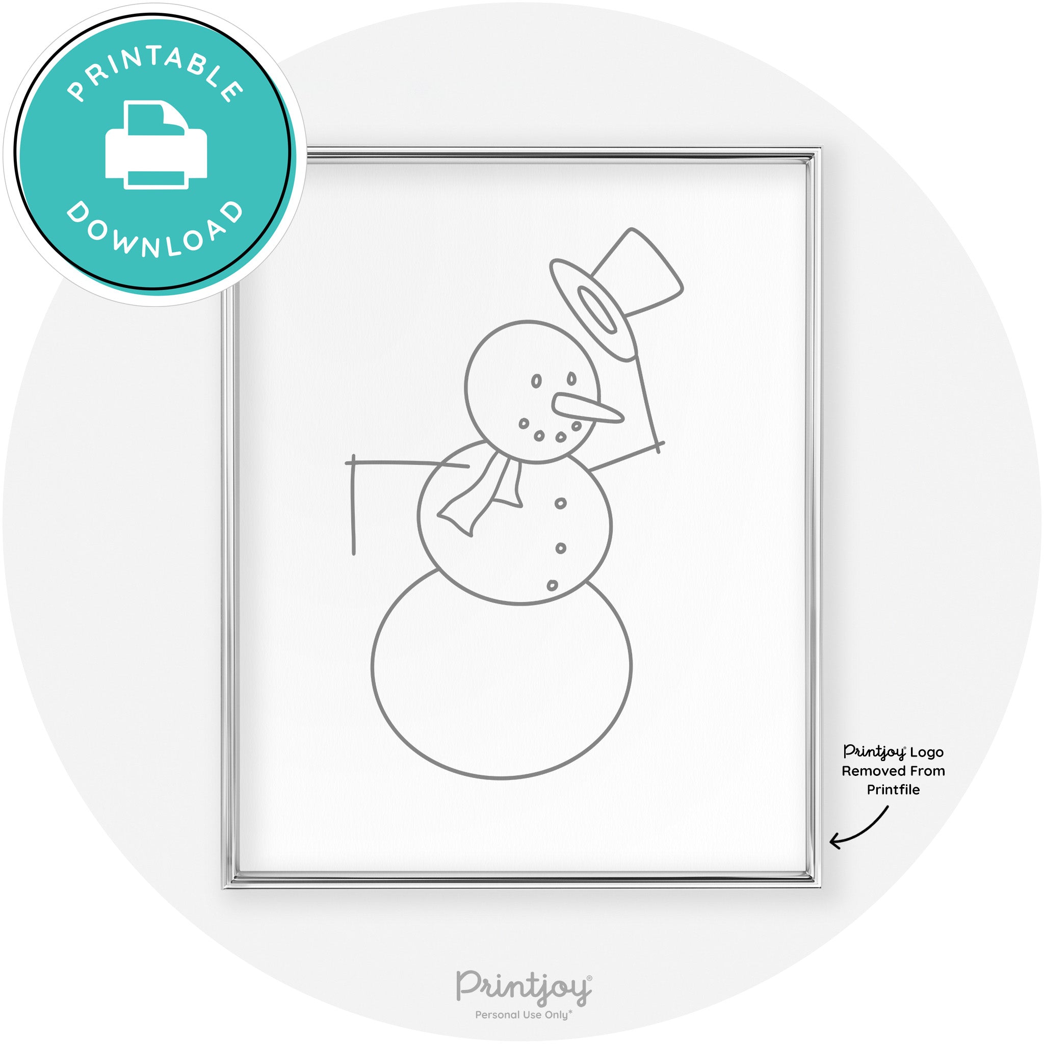 Snowman Line Art Cute Winter Modern Chic Wall Art Free Printable - Printjoy