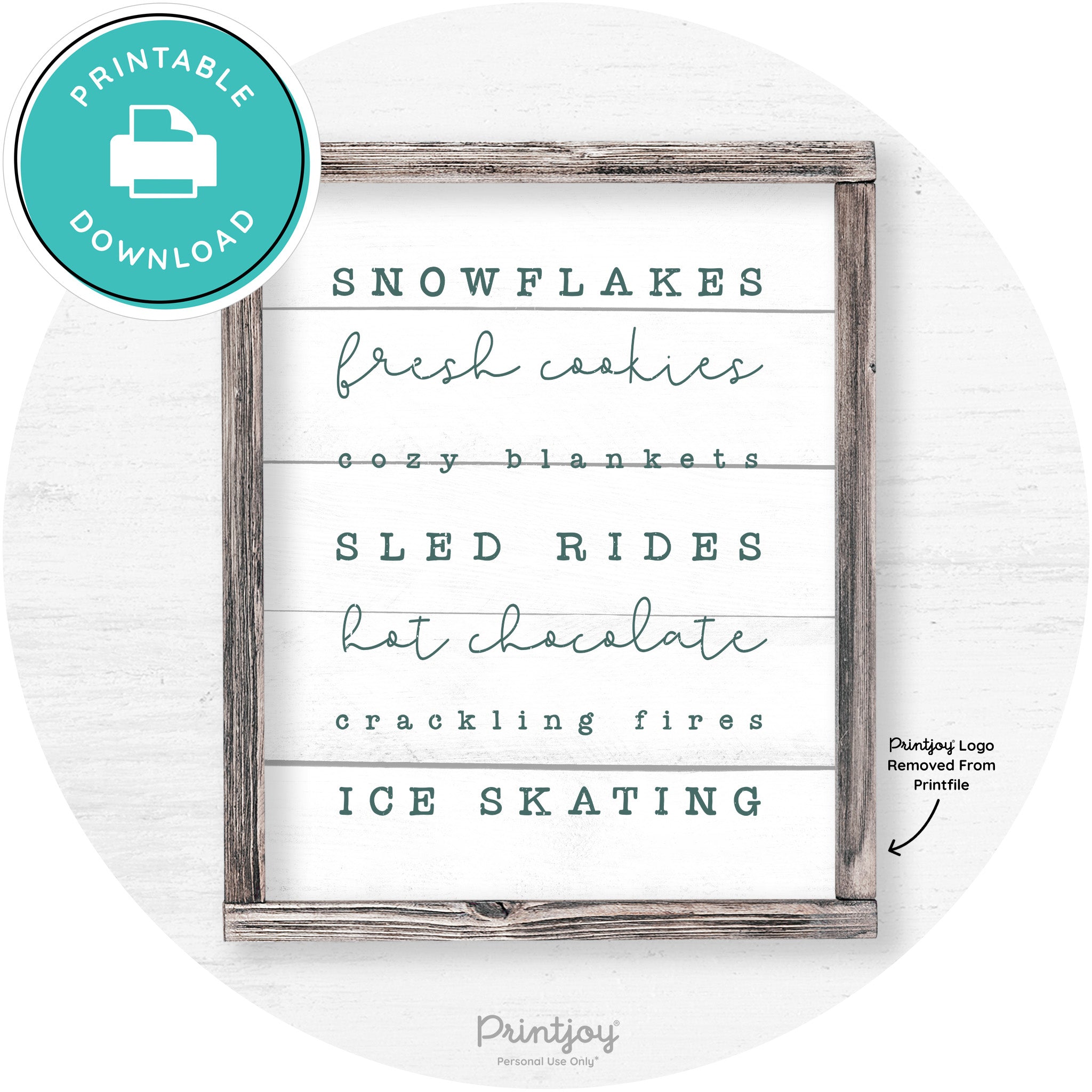 Winter Favorite Things Rustic Farmhouse Wall Art Decor Free Printable - Printjoy