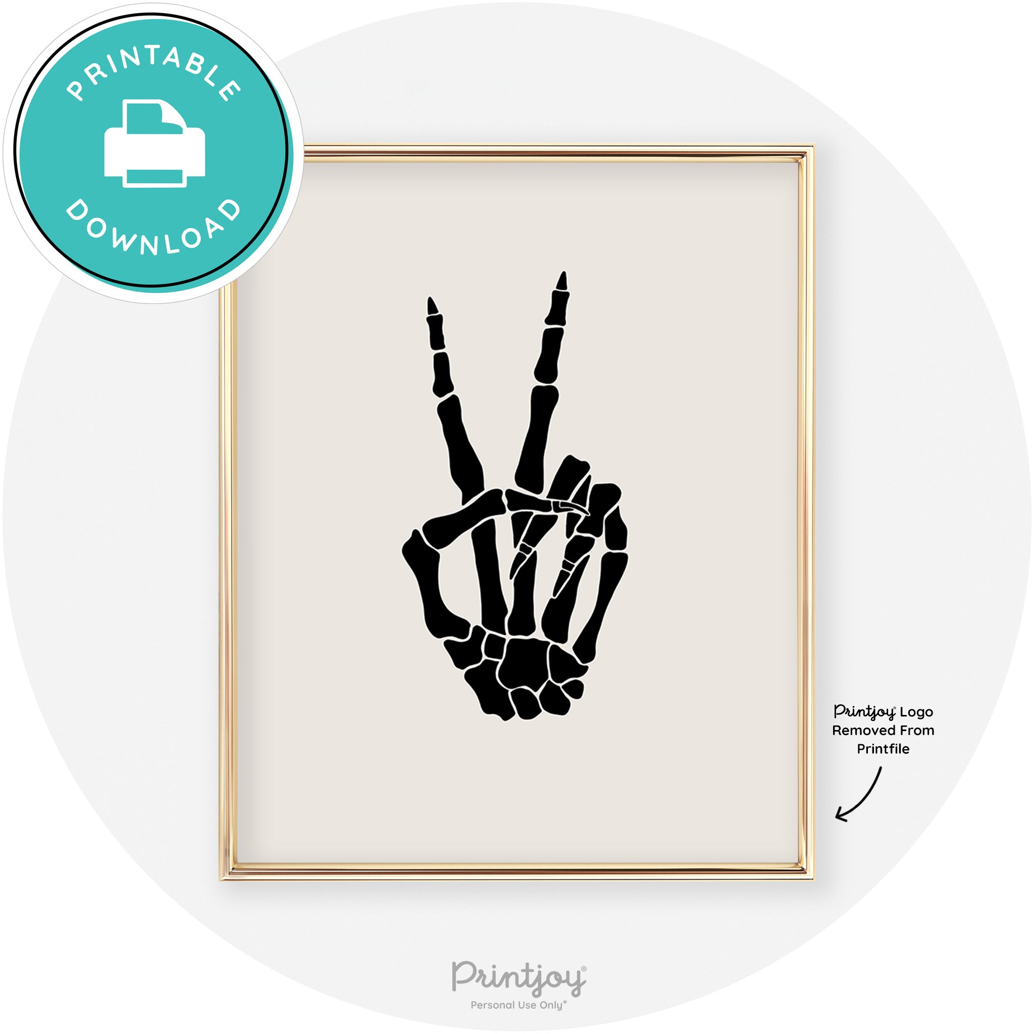 Skeleton Peace Hand Fun Cute Chic Halloween Wall Art Free Printable - Printjoy