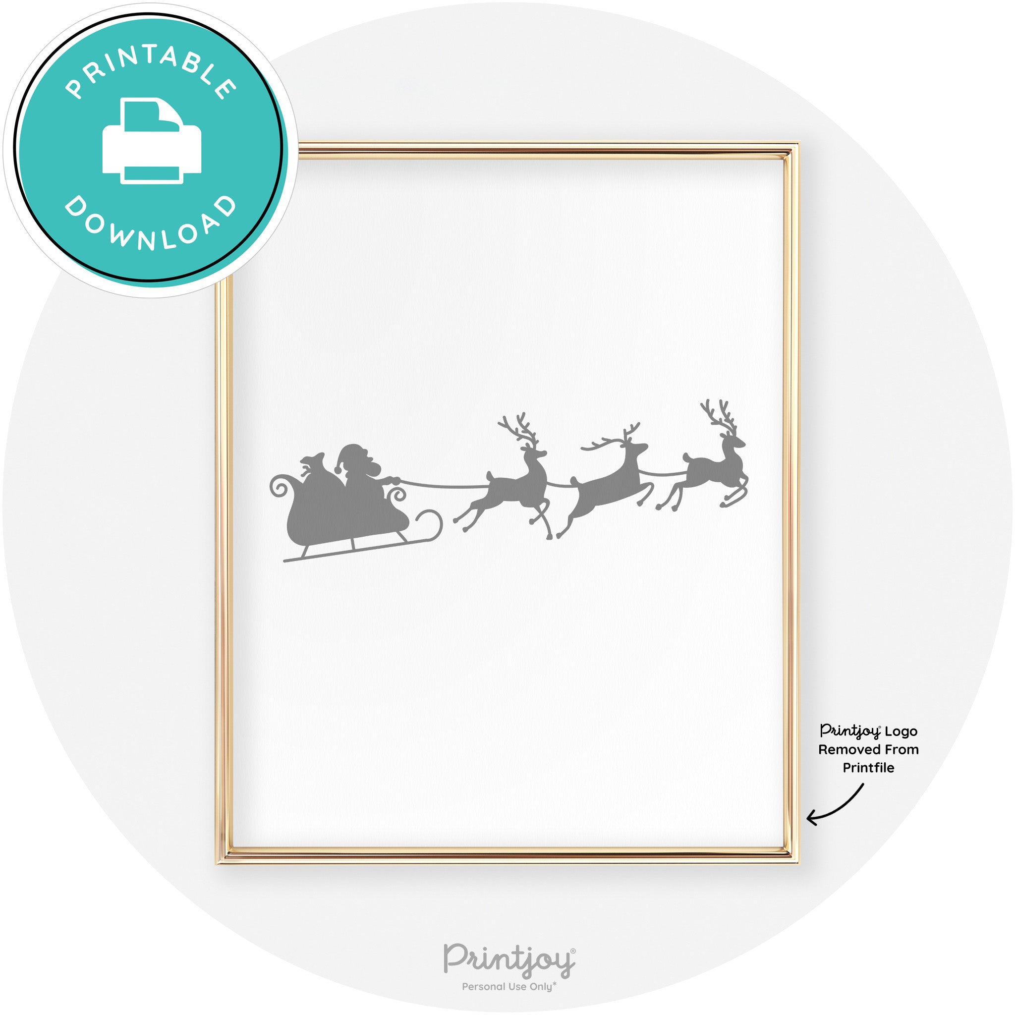 Santa Sleigh Reindeer Silhouette Cute Chic Wall Art Free Printable - Printjoy