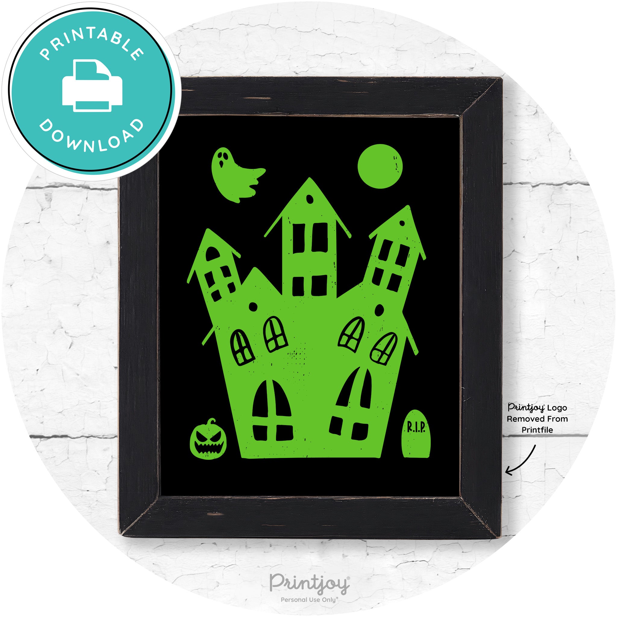 Fun Cute Haunted House Farmhouse Halloween Wall Art Free Printable - Printjoy