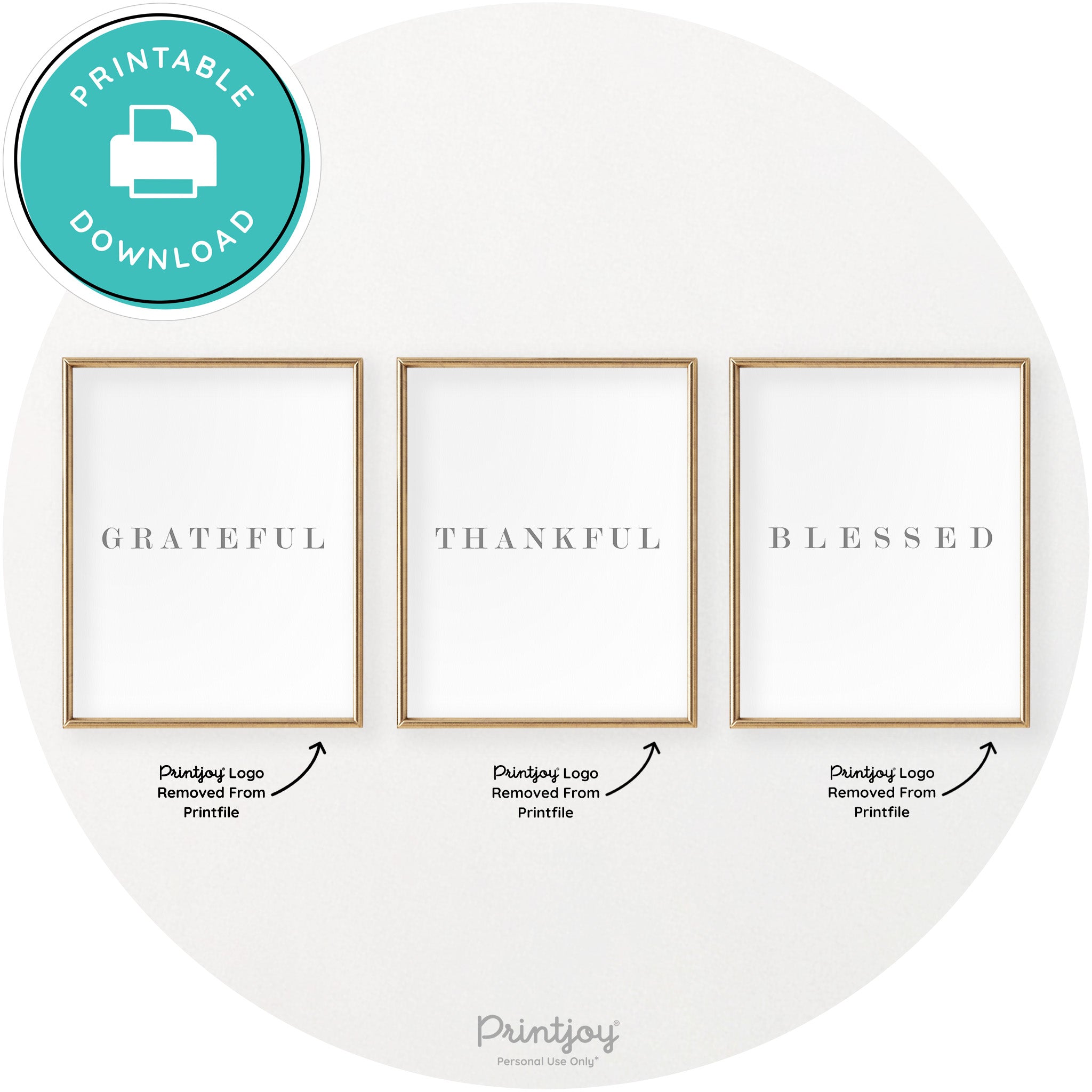 Grateful Thankful Blessed Set Of 3 Chic Wall Art Decor Free Printable - Printjoy
