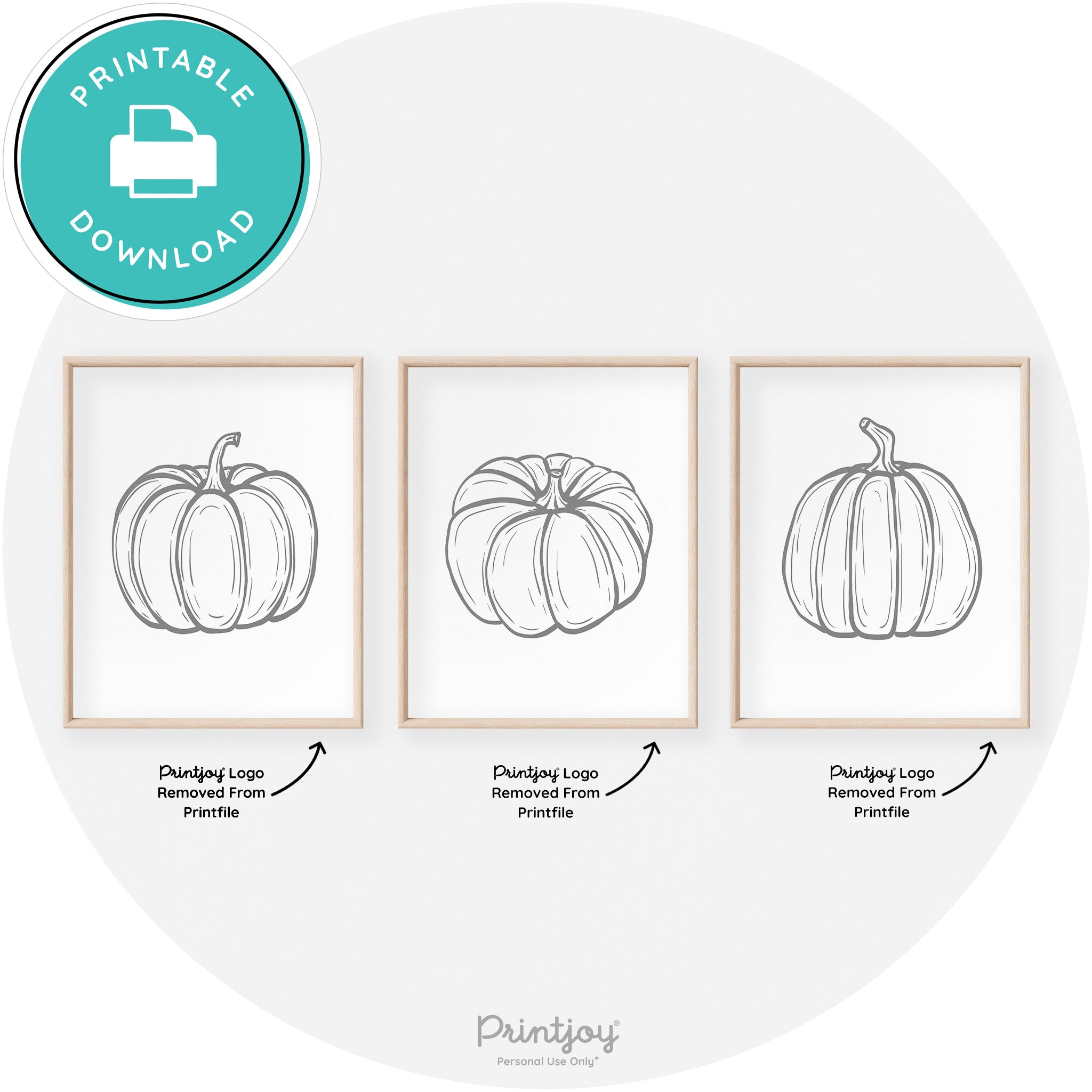 Pumpkin Drawings Set Of 3 Modern Transitional Wall Art Free Printable - Printjoy