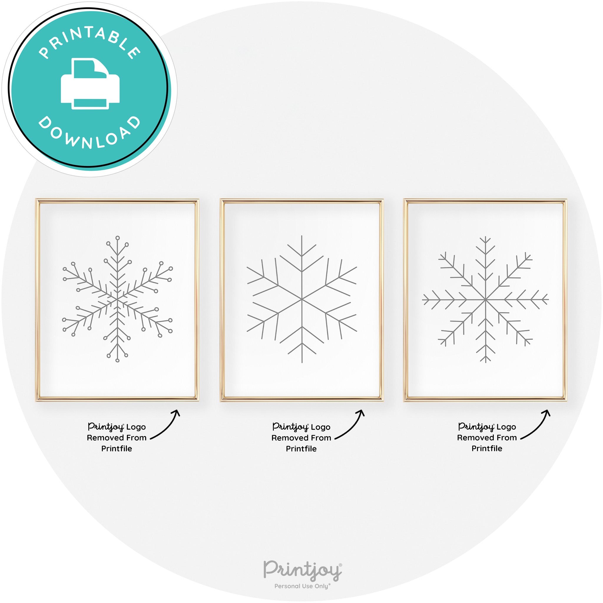 Snowflake Line Art Set Of 3 Cute Christmas Chic Wall Art Free Printable - Printjoy