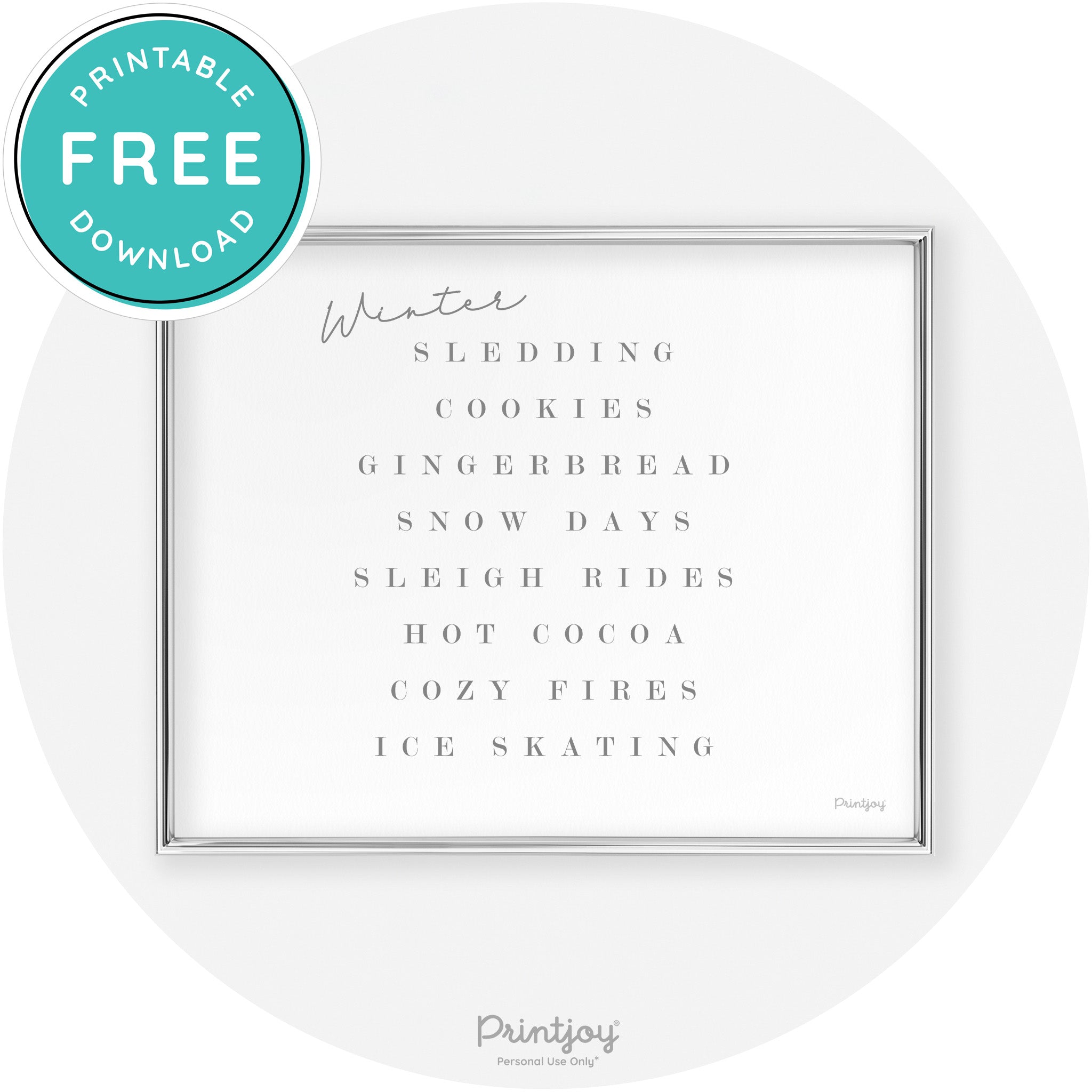 Winter Favorite Things Modern Chic Wall Art Decor Free Printable - Printjoy