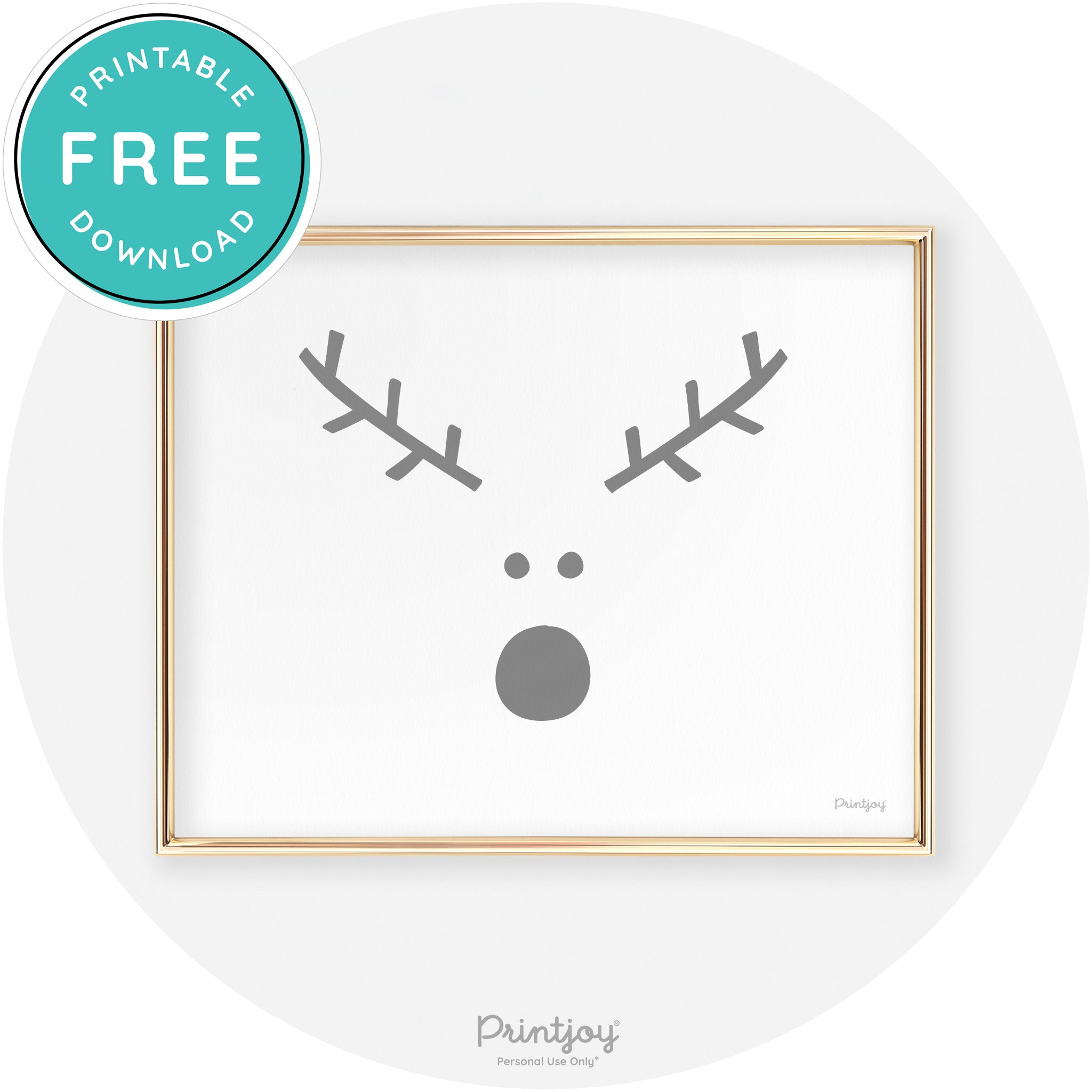 Simple Rudolph Reindeer Face Cute Chic Wall Art Free Printable - Printjoy
