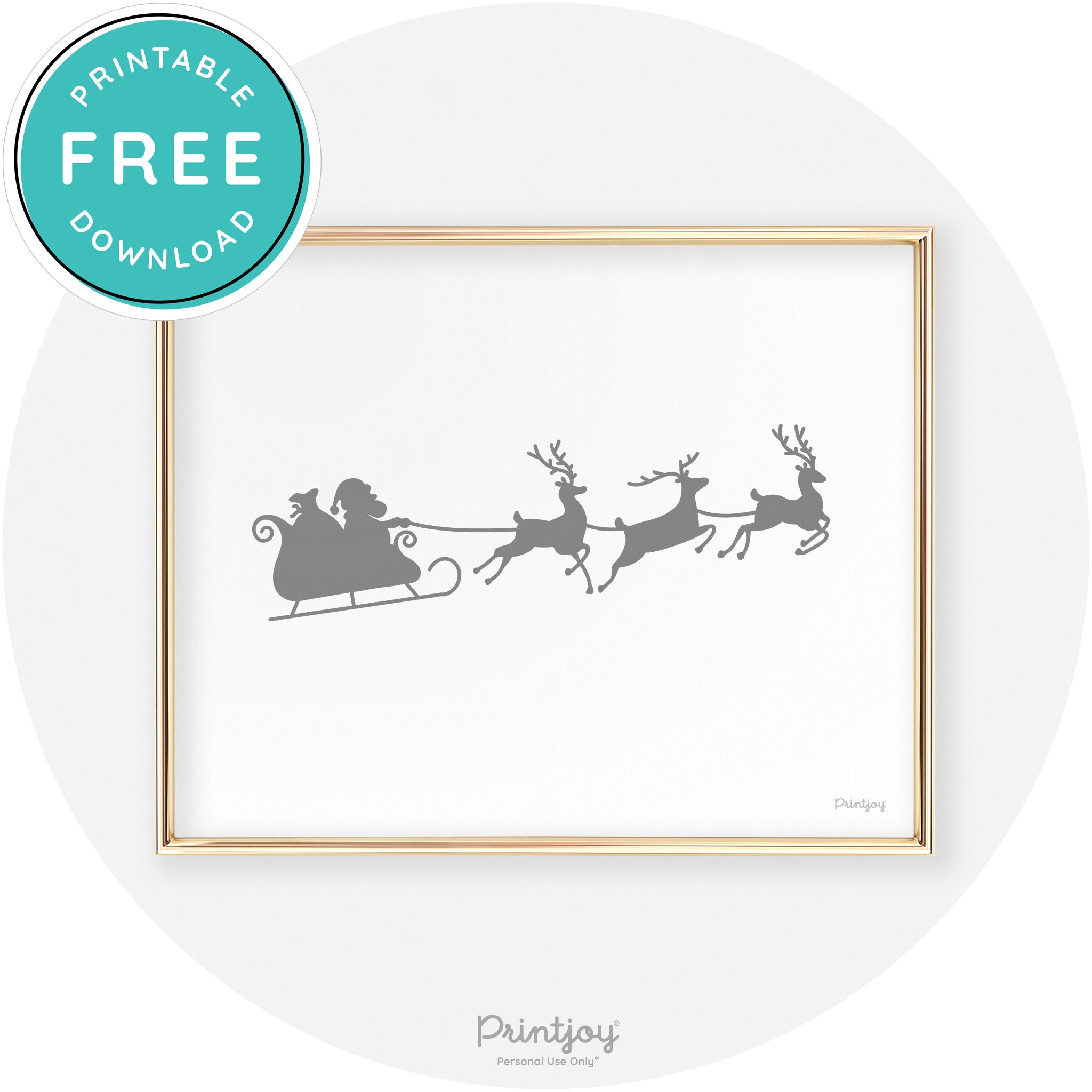 Santa Sleigh Reindeer Silhouette Cute Chic Wall Art Free Printable - Printjoy
