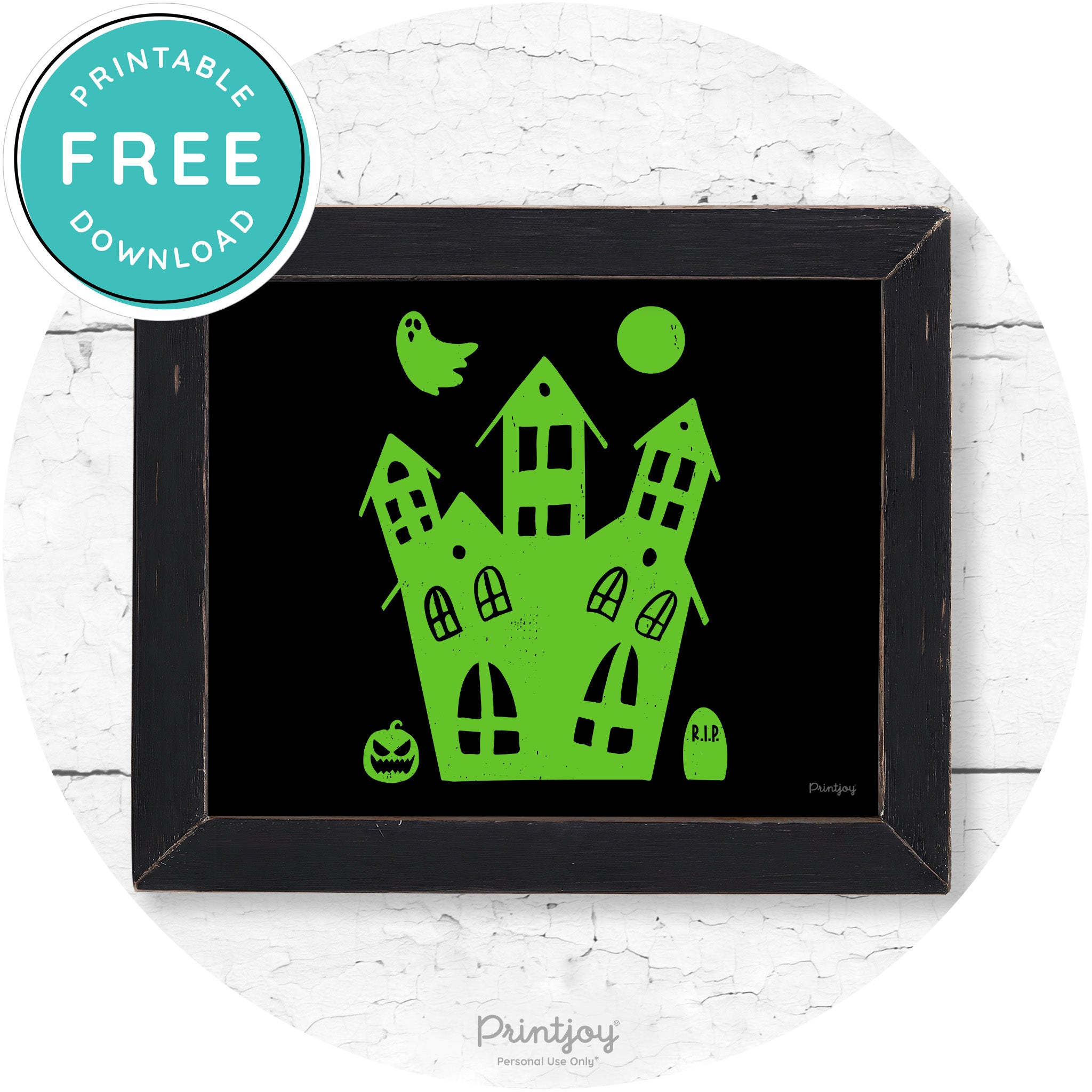 Fun Cute Haunted House Farmhouse Halloween Wall Art Free Printable - Printjoy
