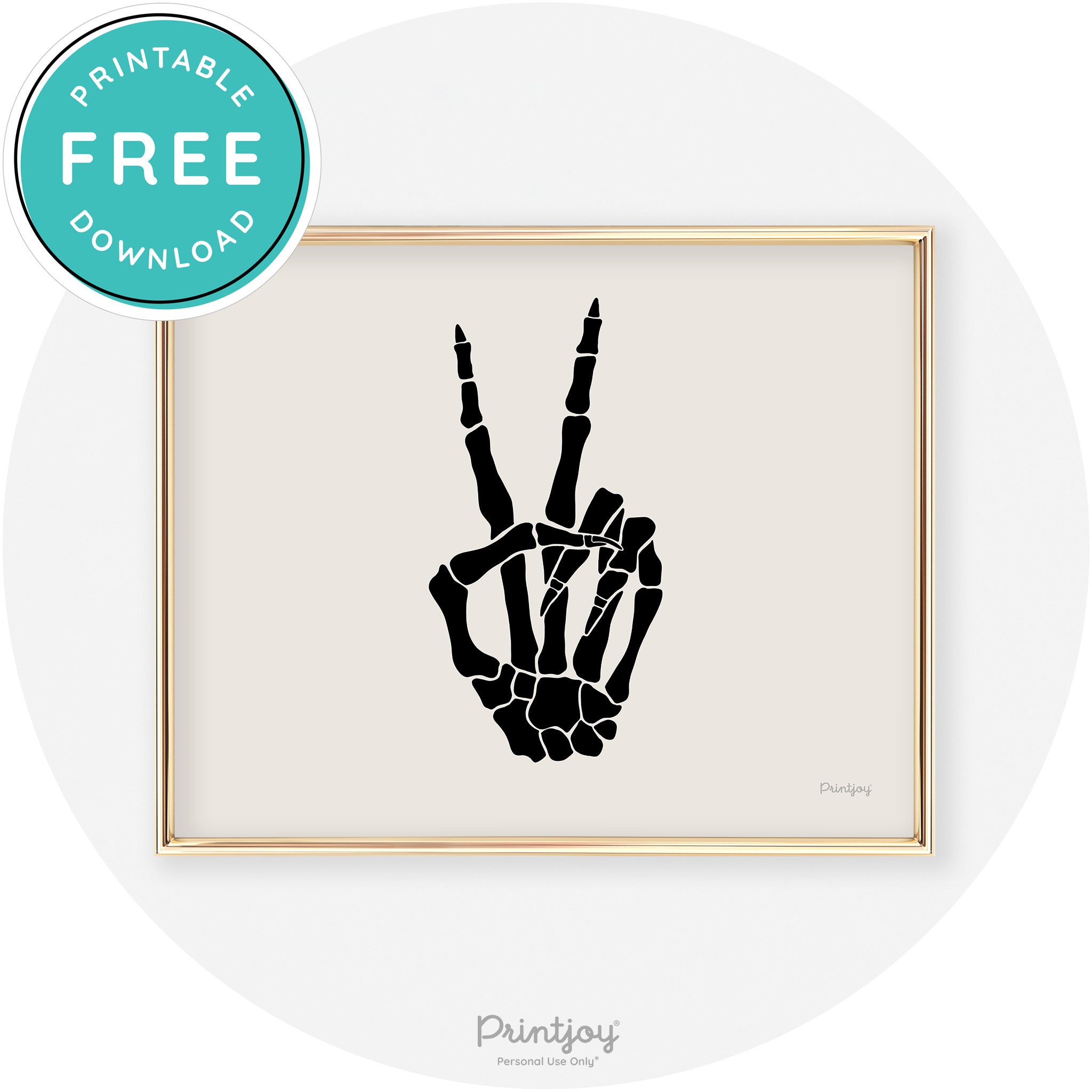 Skeleton Peace Hand Fun Cute Chic Halloween Wall Art Free Printable - Printjoy