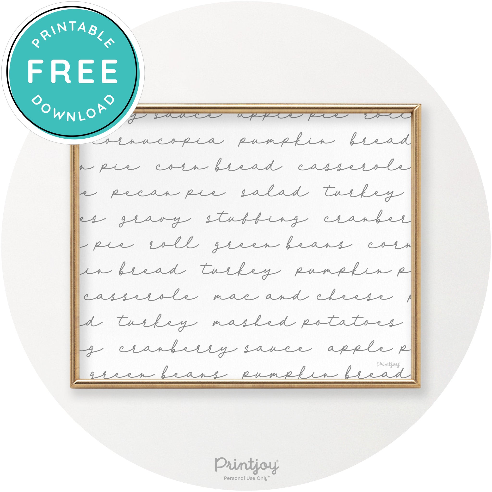 Thanksgiving Dinner List Cute Modern Chic Wall Art Printable - Printjoy