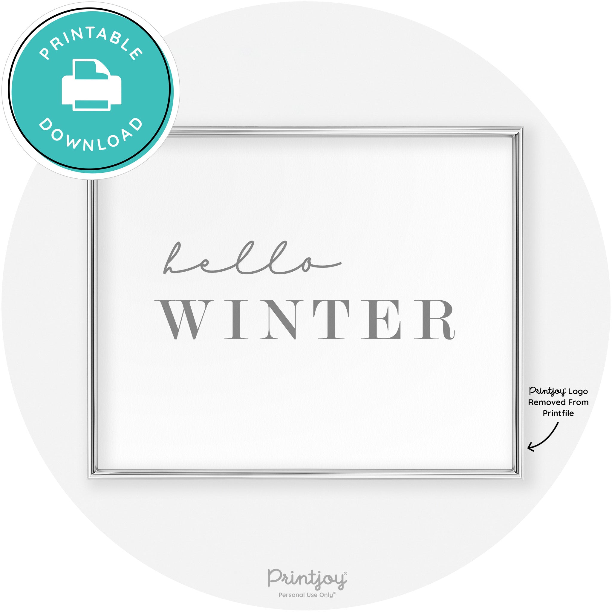 Hello Winter Cute Seasonal Modern Chic Wall Art Decor Free Printable - Printjoy