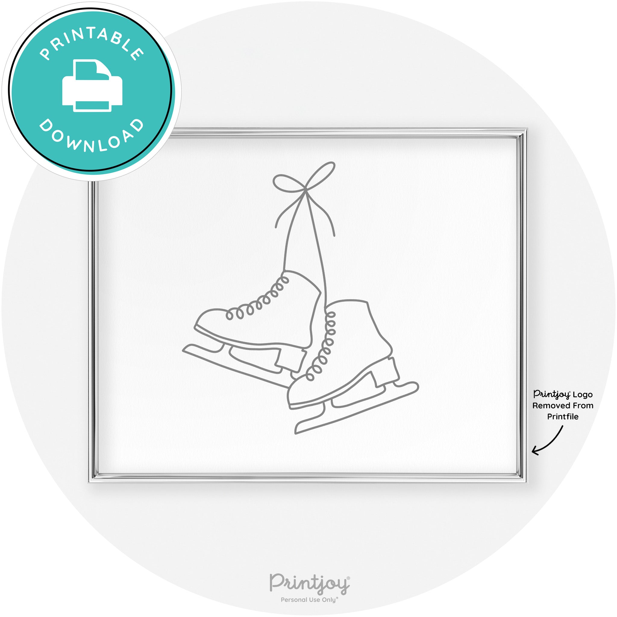 Ice Skates Line Art Cute Winter Modern Chic Wall Art Free Printable - Printjoy