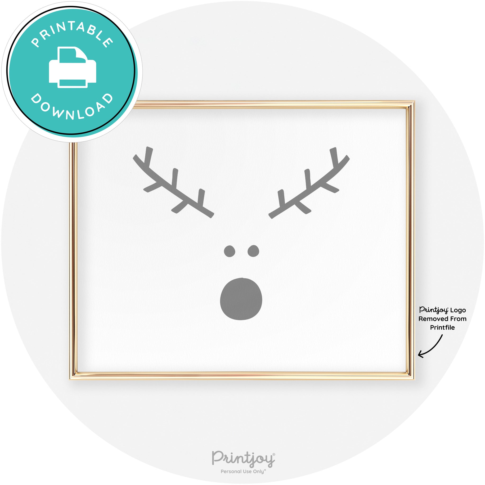 Simple Rudolph Reindeer Face Cute Chic Wall Art Free Printable - Printjoy