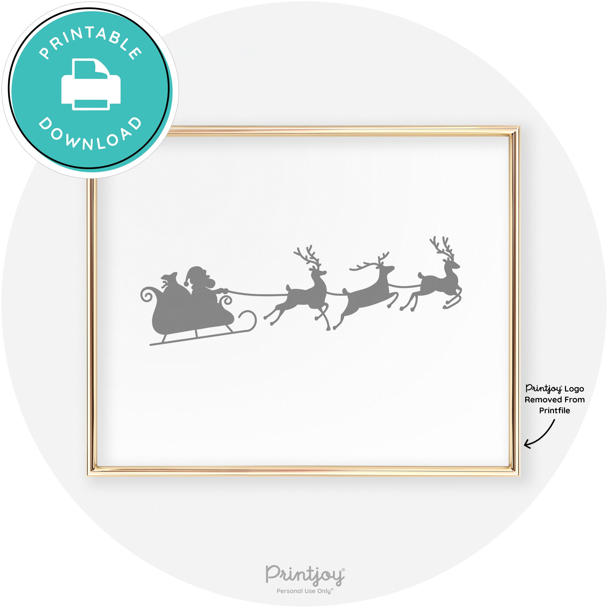 Santa Sleigh Reindeer Silhouette Cute Chic Wall Art Free Printable - Printjoy