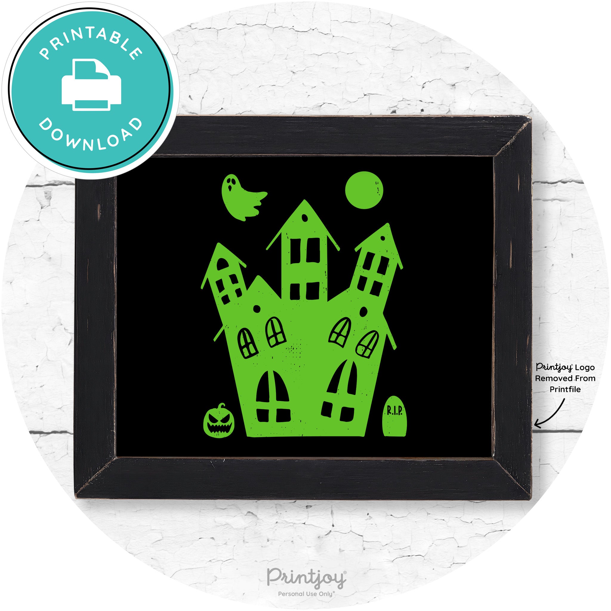 Fun Cute Haunted House Farmhouse Halloween Wall Art Free Printable - Printjoy