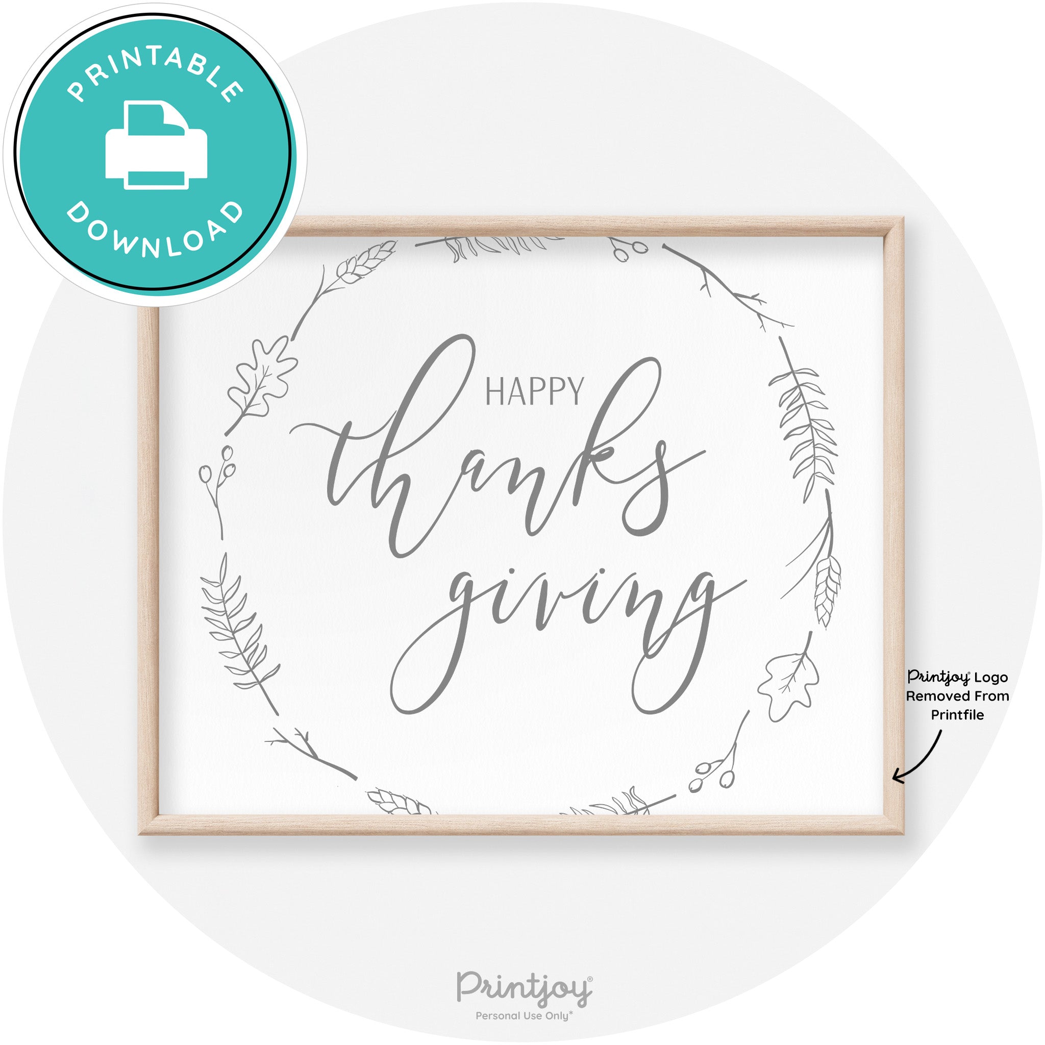 Happy Thanksgiving Wreath Transitional Wall Art Decor Free Printable - Printjoy