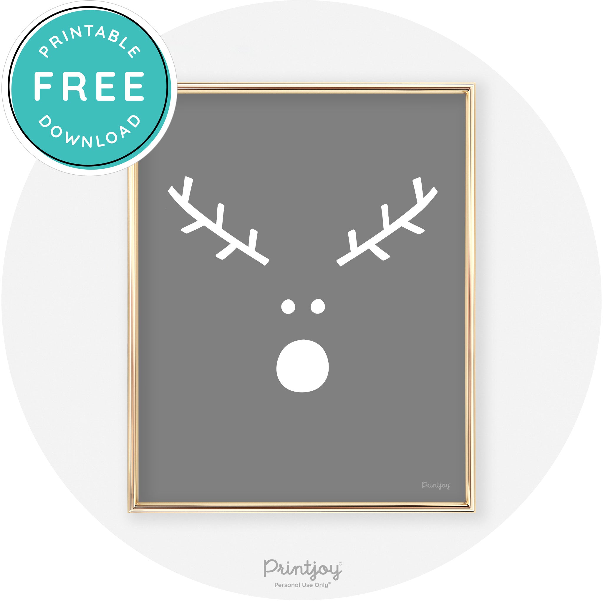 Simple Rudolph Reindeer Face Cute Chic Wall Art Free Printable - Printjoy