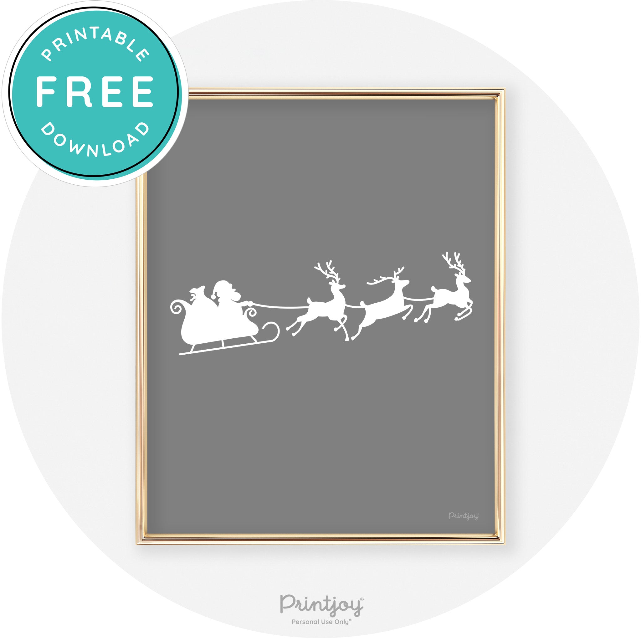 Santa Sleigh Reindeer Silhouette Cute Chic Wall Art Free Printable - Printjoy