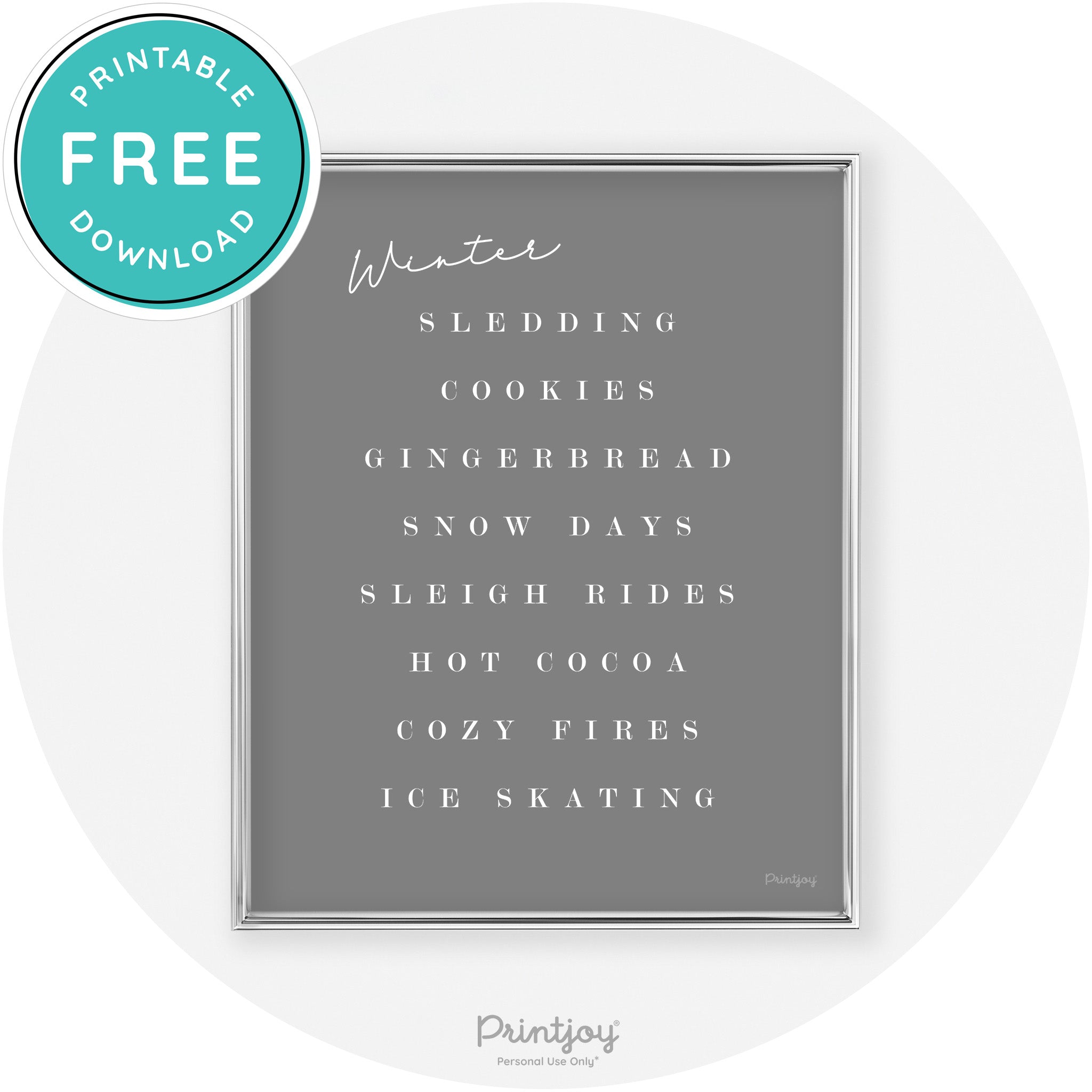 Winter Favorite Things Modern Chic Wall Art Decor Free Printable - Printjoy