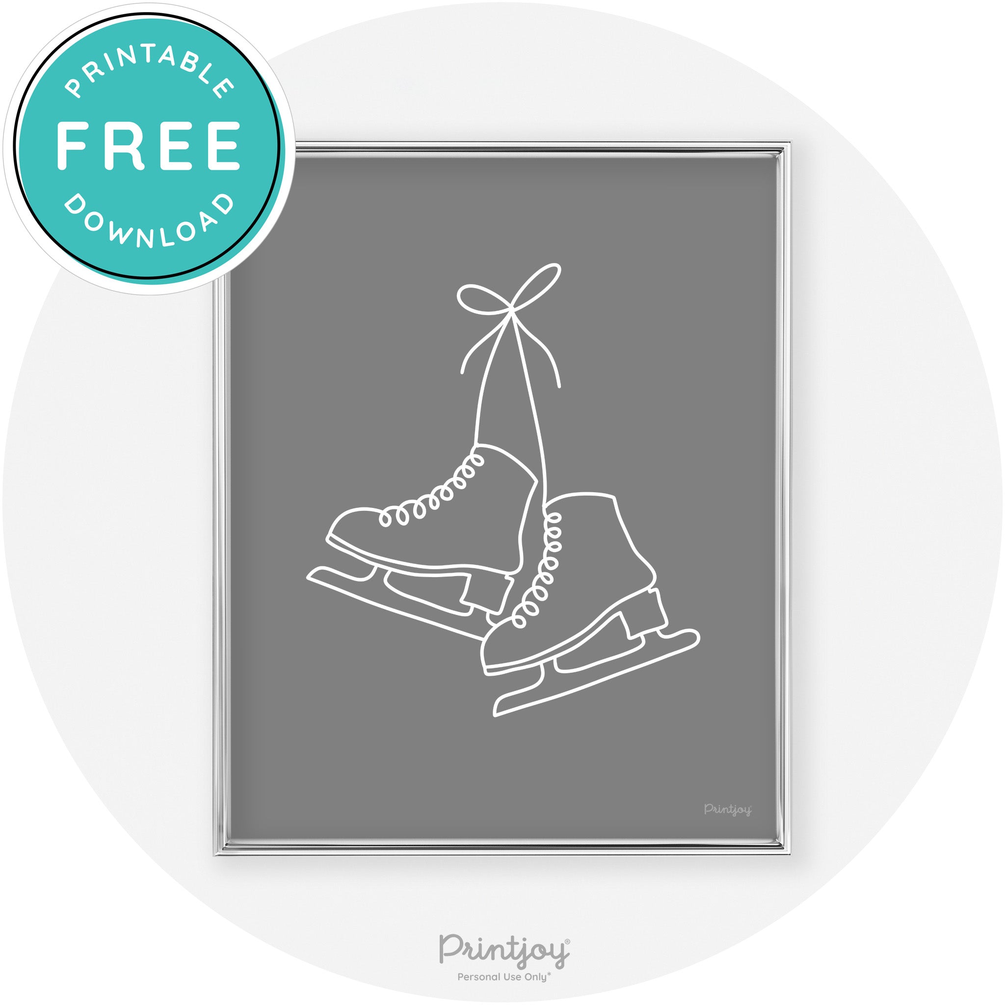 Ice Skates Line Art Cute Winter Modern Chic Wall Art Free Printable - Printjoy