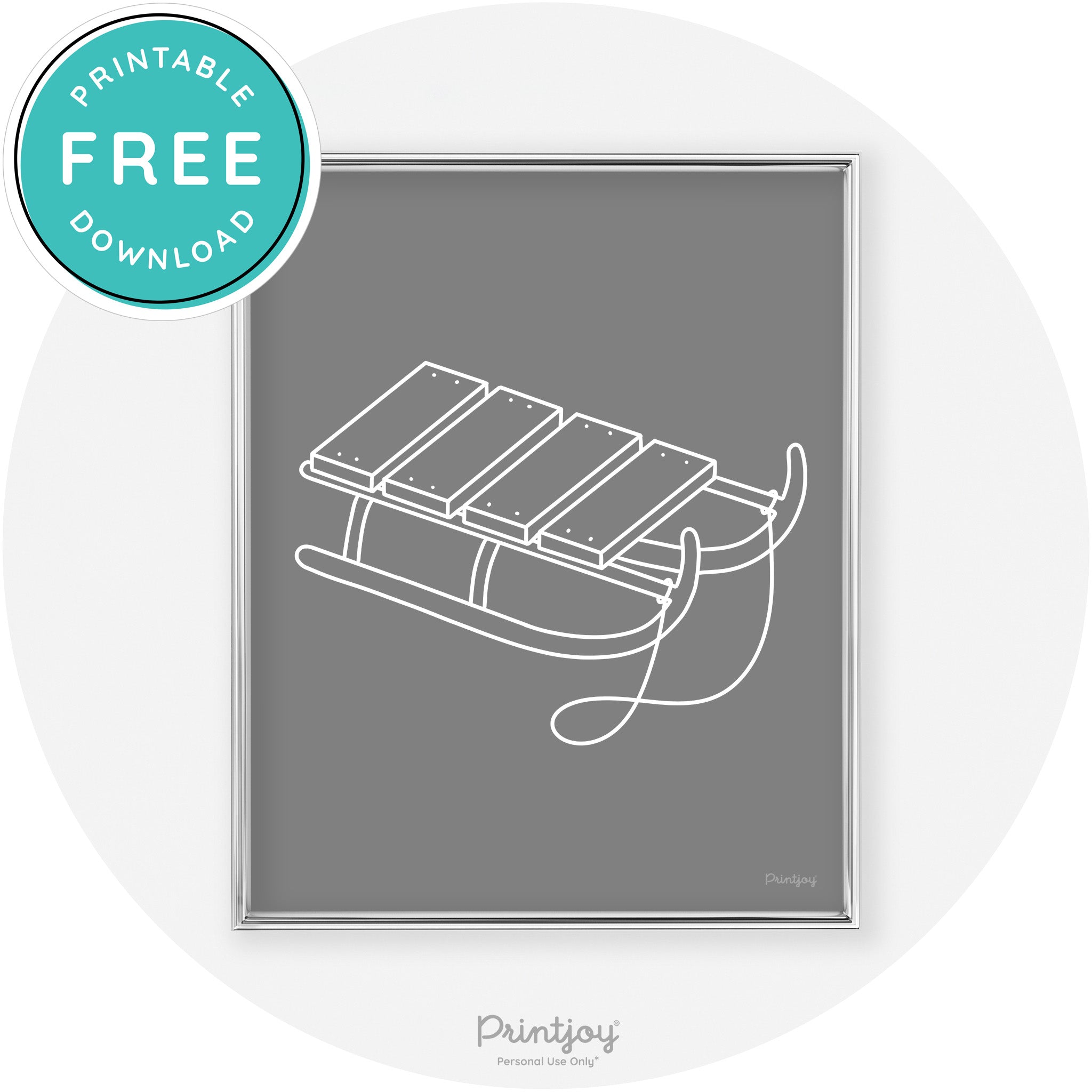 Sled Line Art Cute Simple Winter Chic Wall Art Decor Free Printable - Printjoy