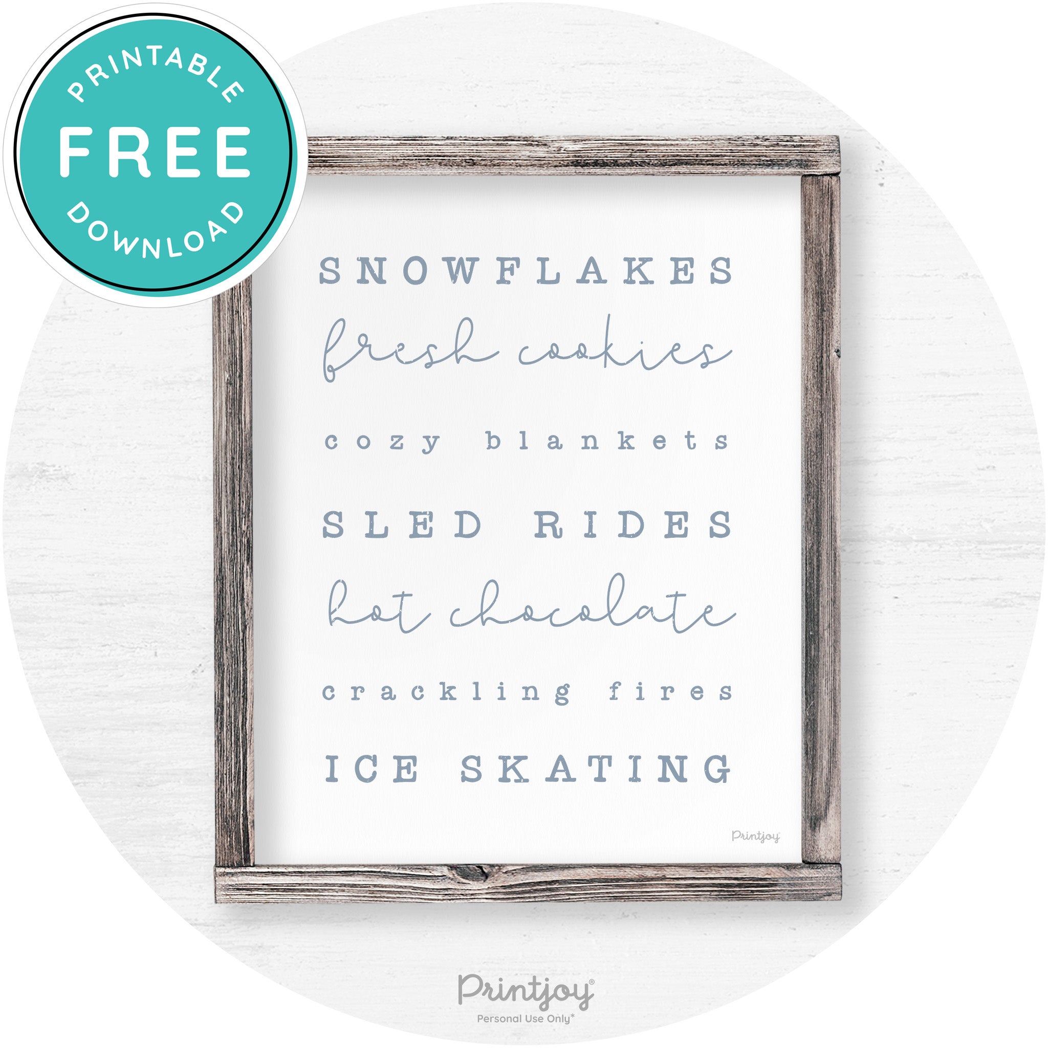 Winter Favorite Things Rustic Farmhouse Wall Art Decor Free Printable - Printjoy