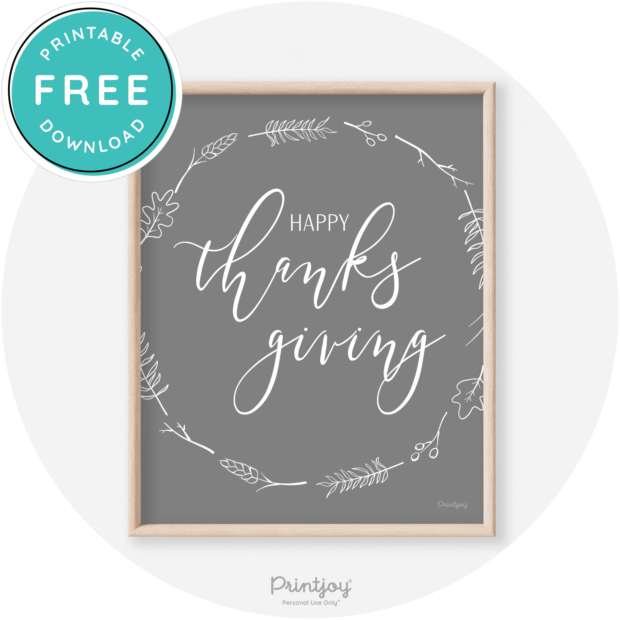 Happy Thanksgiving Wreath Transitional Wall Art Decor Free Printable - Printjoy