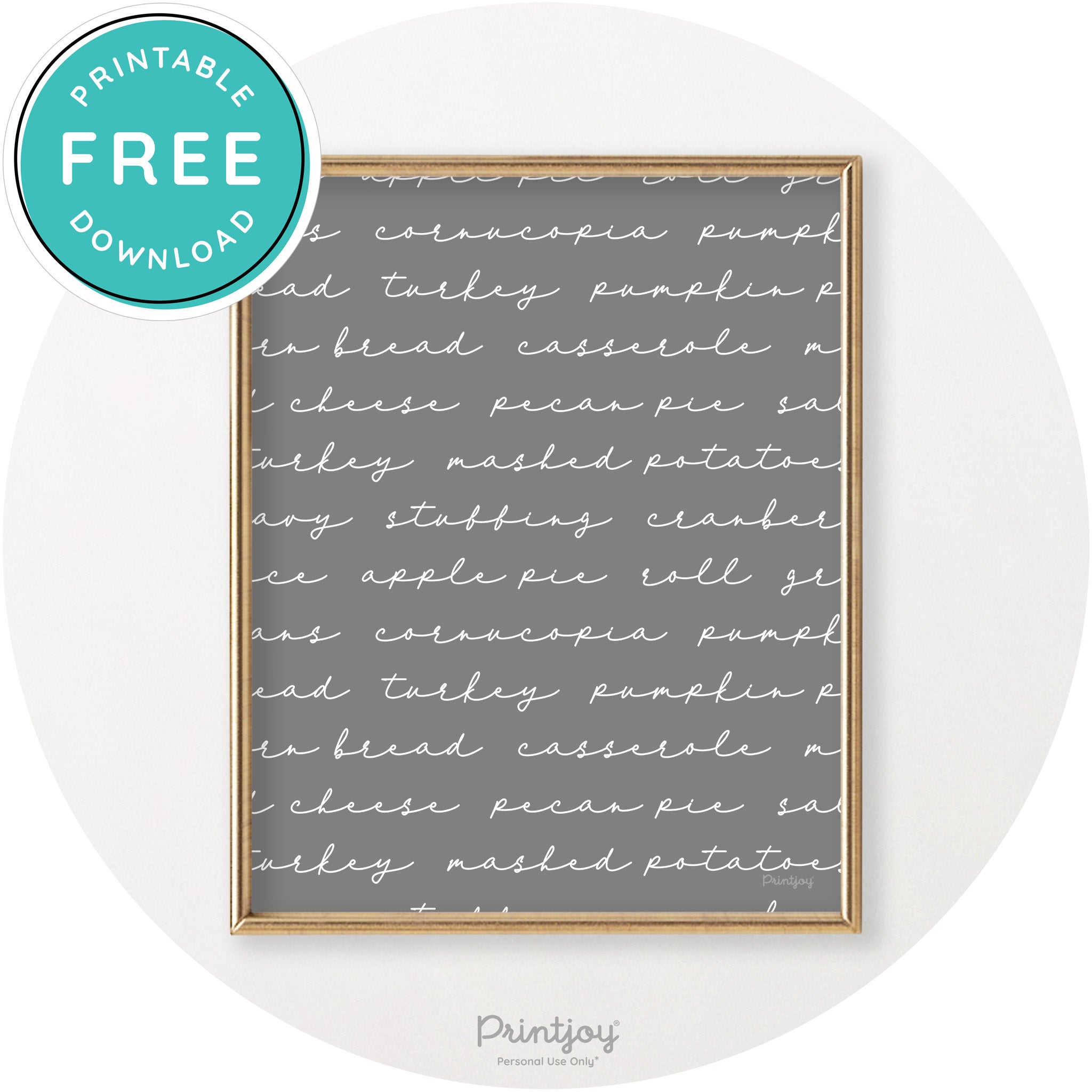 Thanksgiving Dinner List Cute Modern Chic Wall Art Printable - Printjoy