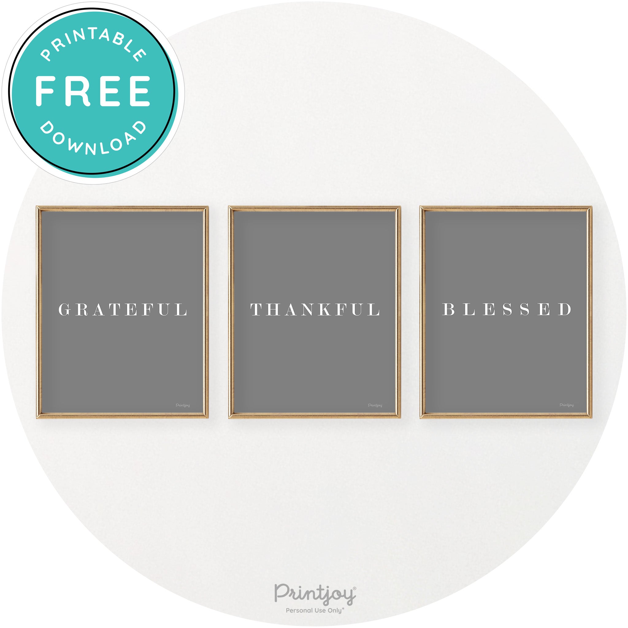 Grateful Thankful Blessed Set Of 3 Chic Wall Art Decor Free Printable - Printjoy