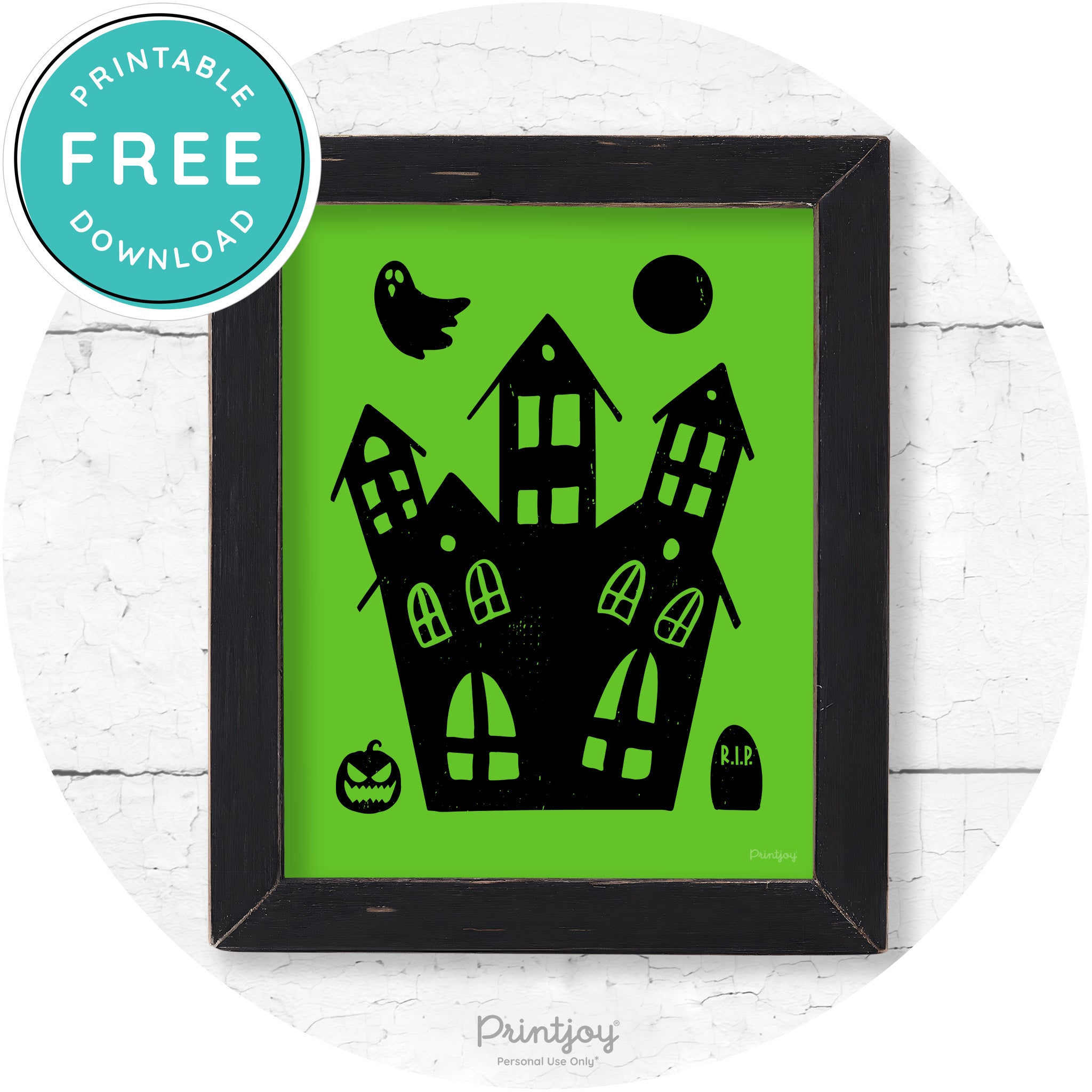 Fun Cute Haunted House Farmhouse Halloween Wall Art Free Printable - Printjoy
